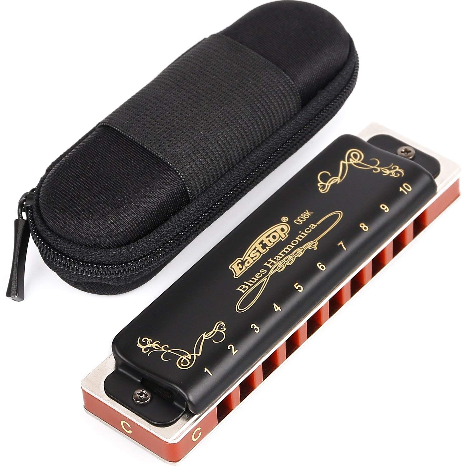 Diatonic Blues Harmonica 10 Holes Blues Harmonica 20 Tones Black T008K With Case