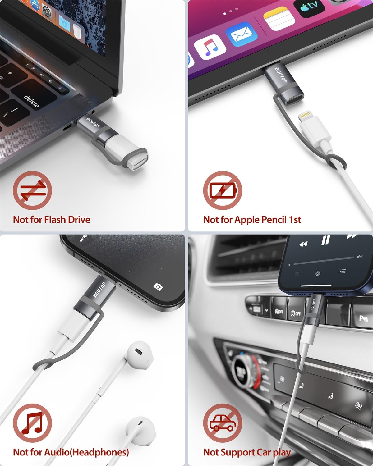 [4 Pack] Lightning To Usb C Adapter, Support 65W Pd Fast Charging Compatible With Iphone 15 Series, With Anti Lost Holder Gray