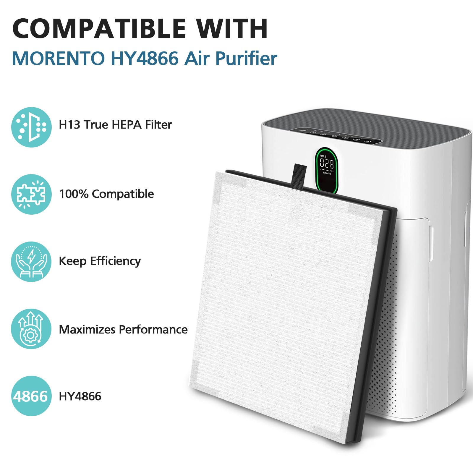 2 Pack Hy4866 True Hepa Replacement Filters For Morento Hy4866 Air Purifier, 3 In 1 H13 Ture Hepa Air Filter For Dust, Pollen, F