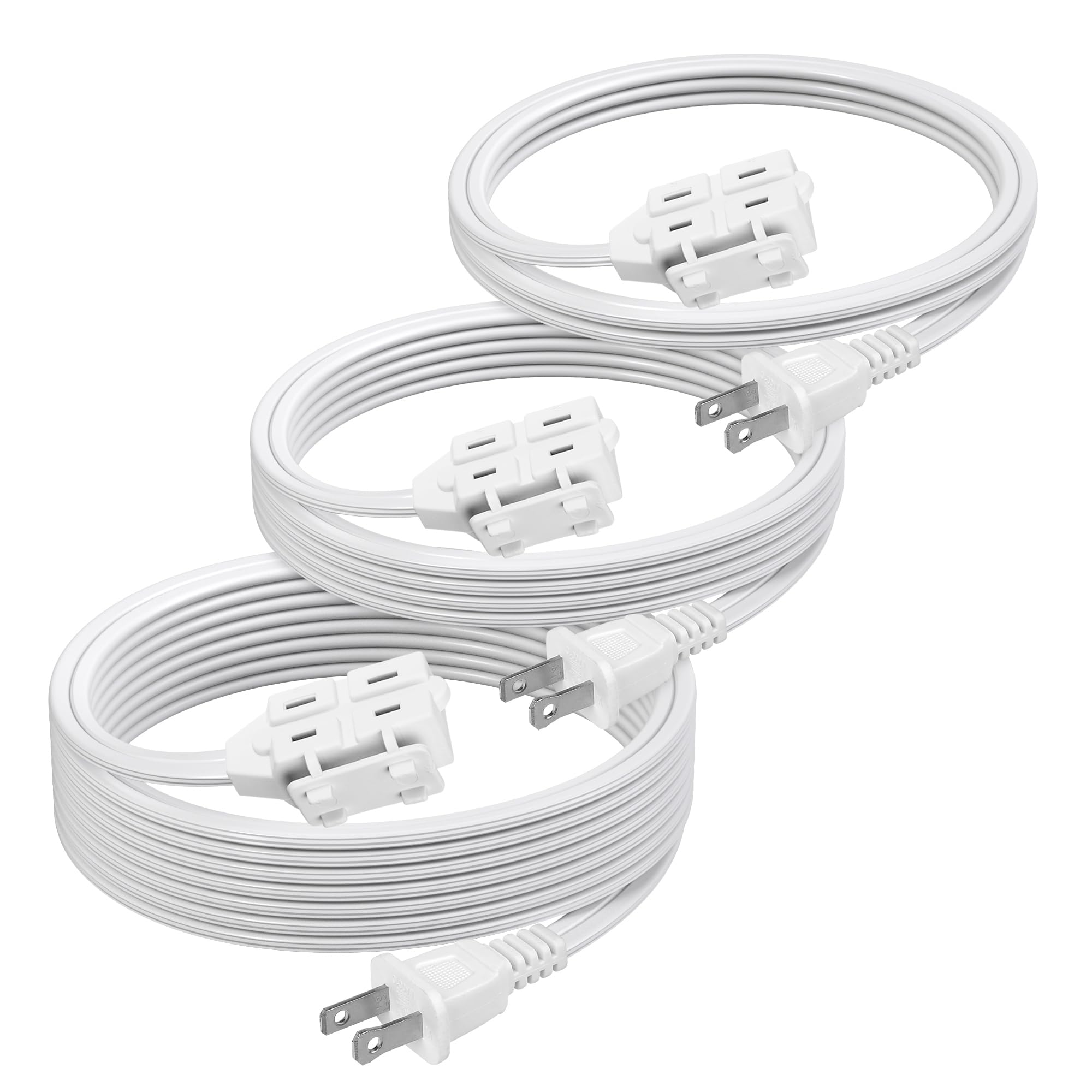 Bn Link 3 Outlet Indoor Extension Cord, 6/9/12 Ft Variety 3 Pack, 16/2 Spt 2, 2 Prong Polarized Plug, White Household Power Cord