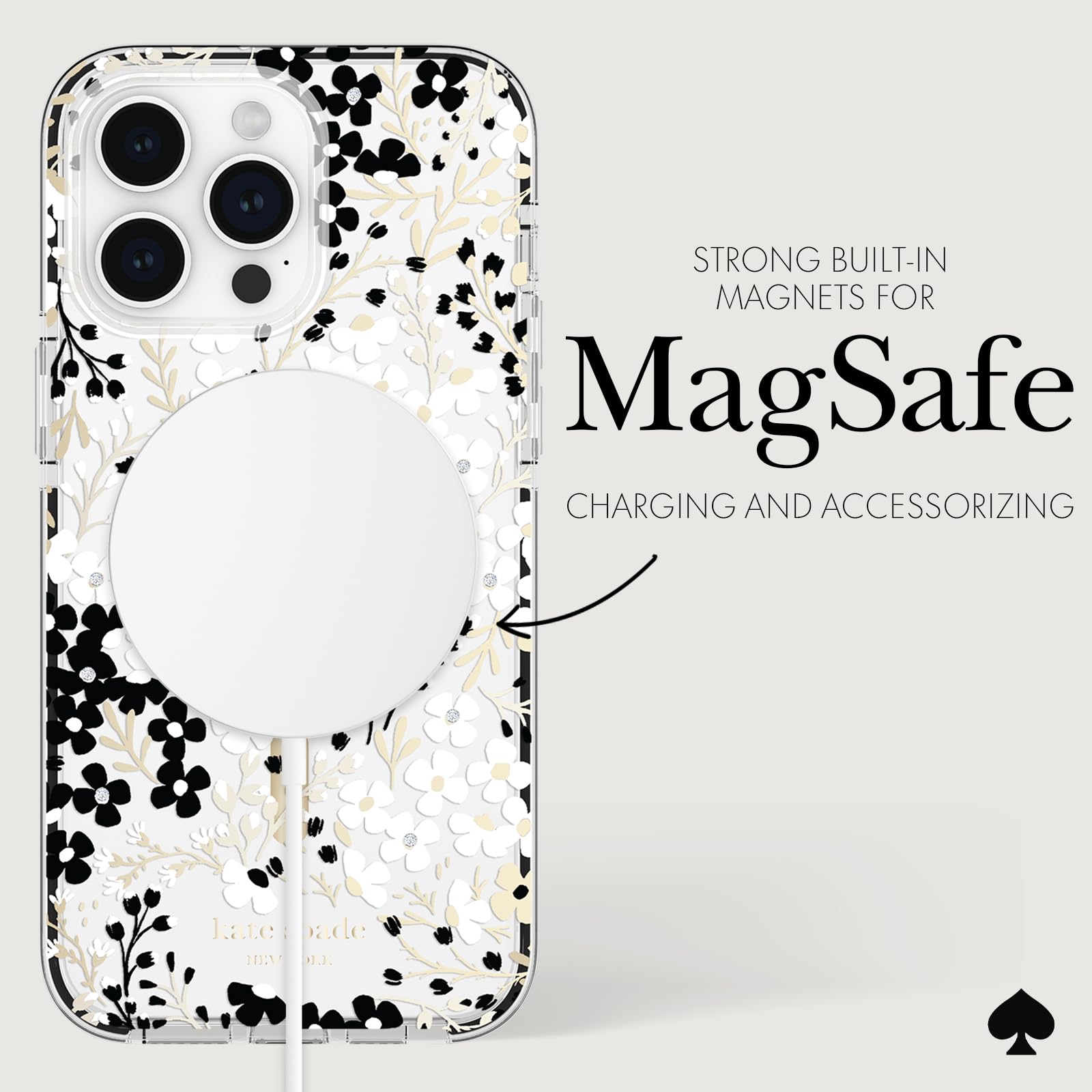 Kate Spade New York Iphone 15 Pro Max Case, Compatible With Magsafe   Multi Floral Black And White