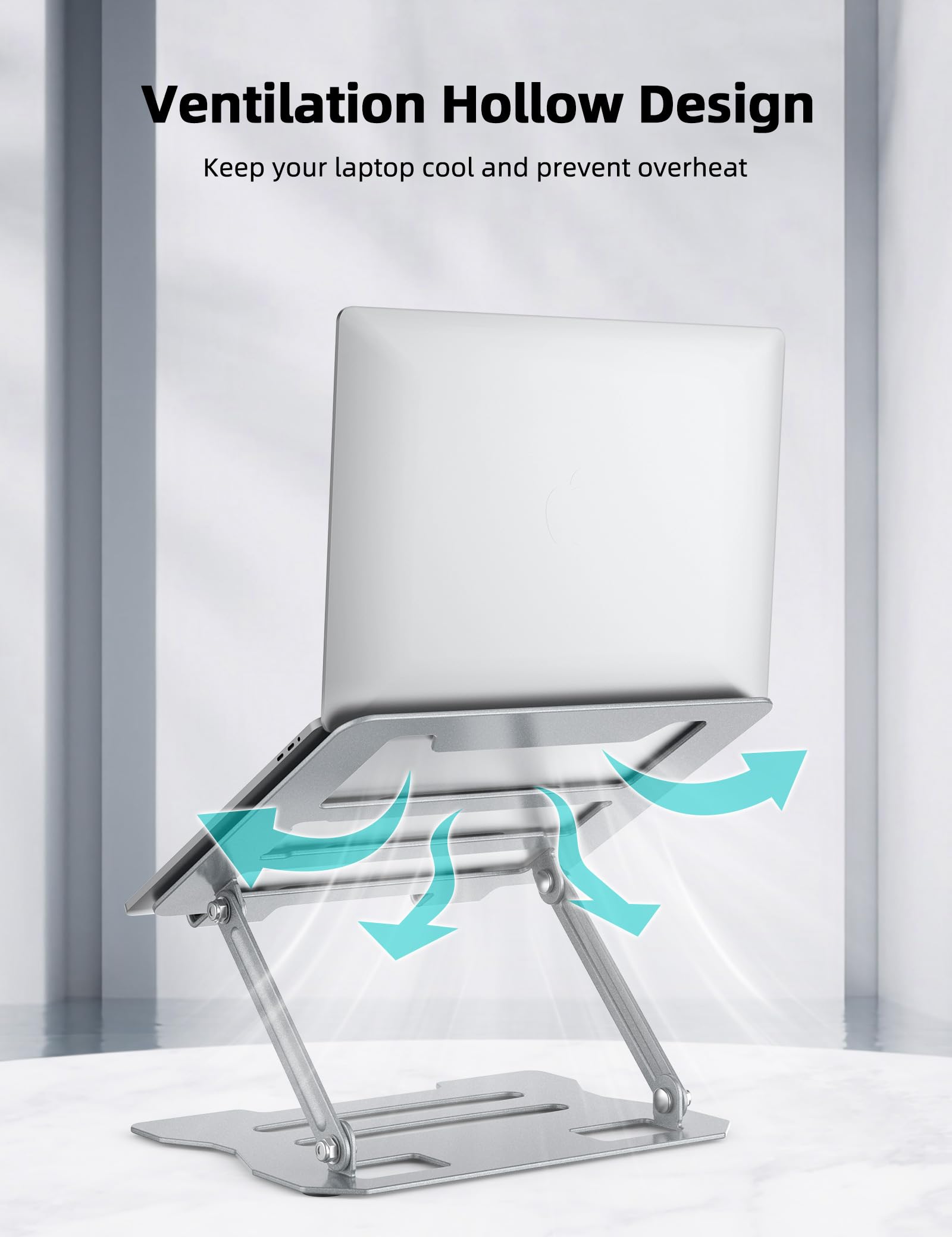 Klsniur Laptop Tablet Stand, Universal Adjustable Carbon Steel Laptop Computer Stand, Ergonomic Foldable Portable Desktop Tray Cooling Holder Compatible With 10'' 15.6'' Devices(Silver)