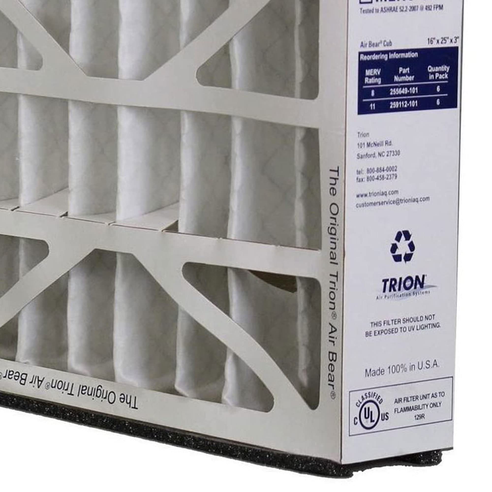 Trion 255649 101 Air Bear 16 X 25 X 3 Inch Merv 8 Air Filter Replacement For Air Bear Supreme, Right Angle, And Cub Air Purifica