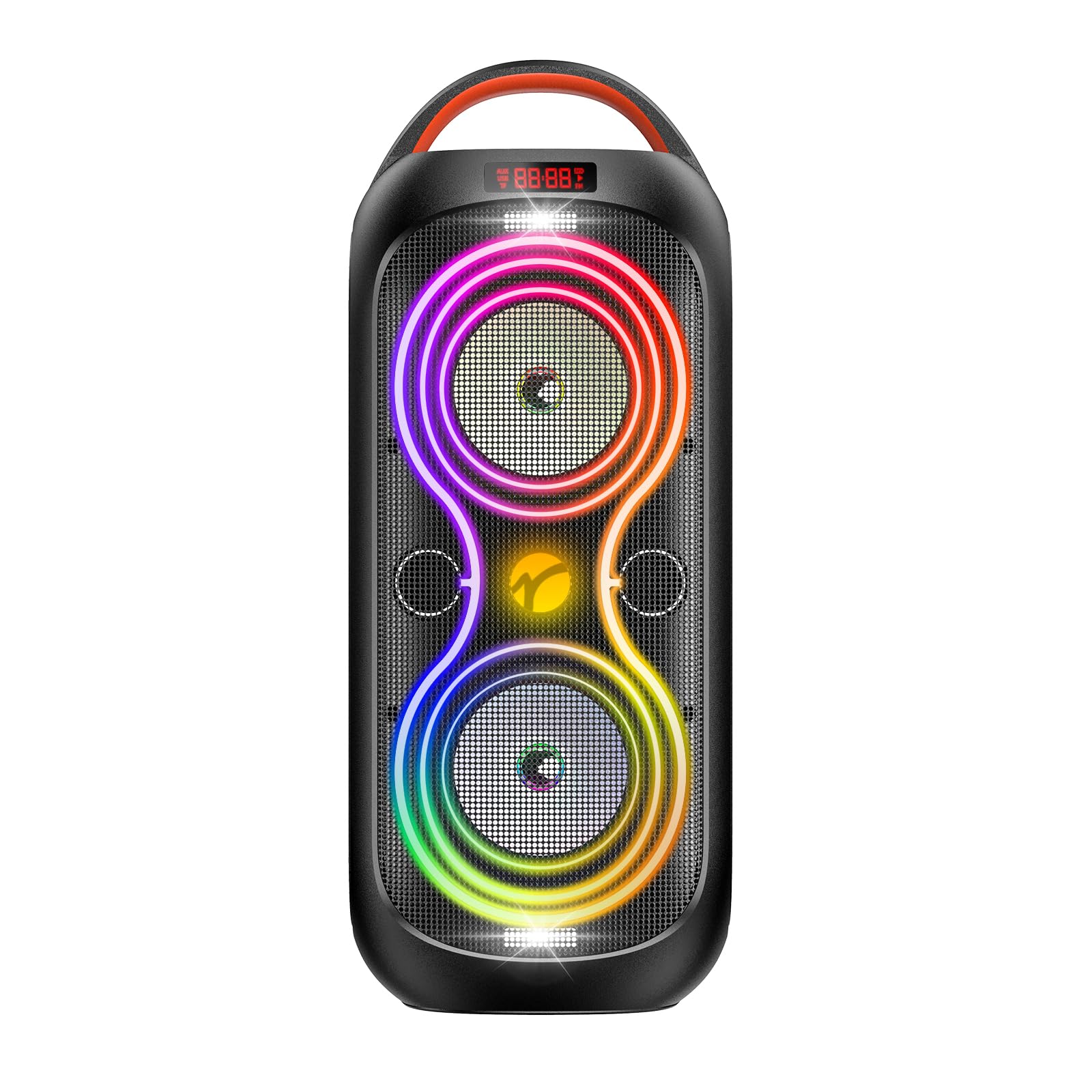 Speakers Bluetooth Wireless- 120dB Loud Sound, Dynamic 8 LED Lights, 5 RGB Modes, Bluetooth 5.3, TWS/USB/TF/AUX/FM/Mic Input, Bu