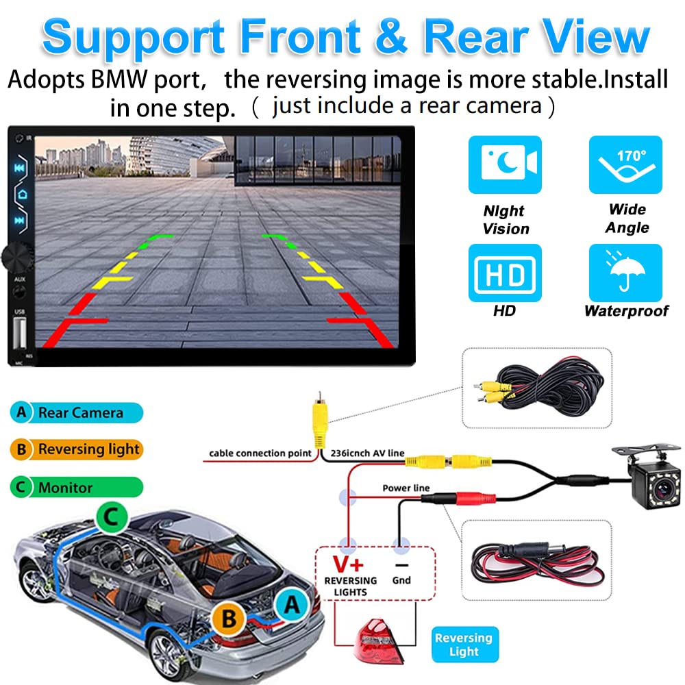 Double Din Car Stereo With Wireless Carplay,Wireless Android Auto,7 Inch Touch Screen Radio With Backup Camera,Bluetooth Car Aud