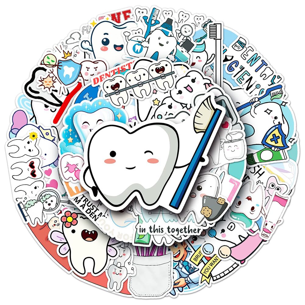 Dental Health Stickers |50Pcs Teeth Protect Waterproof Vinyl Decals For Bike Water Bottles Laptop Bicycle Refrigerator Cup Lugga