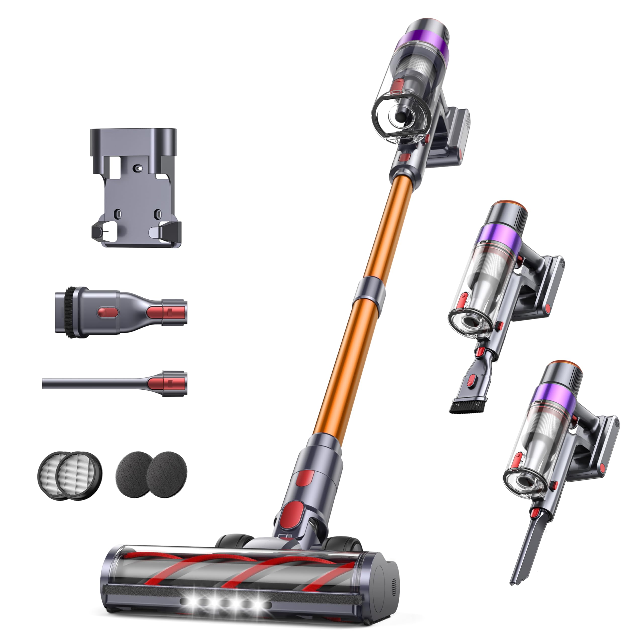 Fieety Cordless Vacuum Cleaner, 550W 45KPA Cordless Stick Vacuum Cleaner with 60Mins Rechargeable Battery, LED Touch Display, Ha