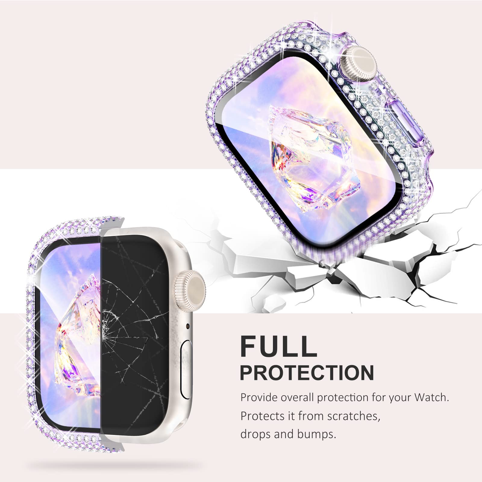 Kades Compatible With Iwatch Series 9 8 7 41Mm Accessories With Built In Tempered Glass Screen Protector Bling Crystal Diamond R