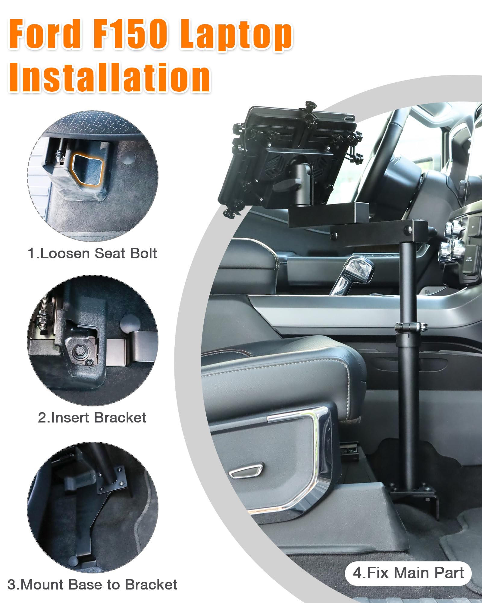 Melipron Vehicle Laptop Mount Fit For Ford F150 250 350 Truck Laptop Stand Holder For Passenger Seat Fit Laptops Up To 17''