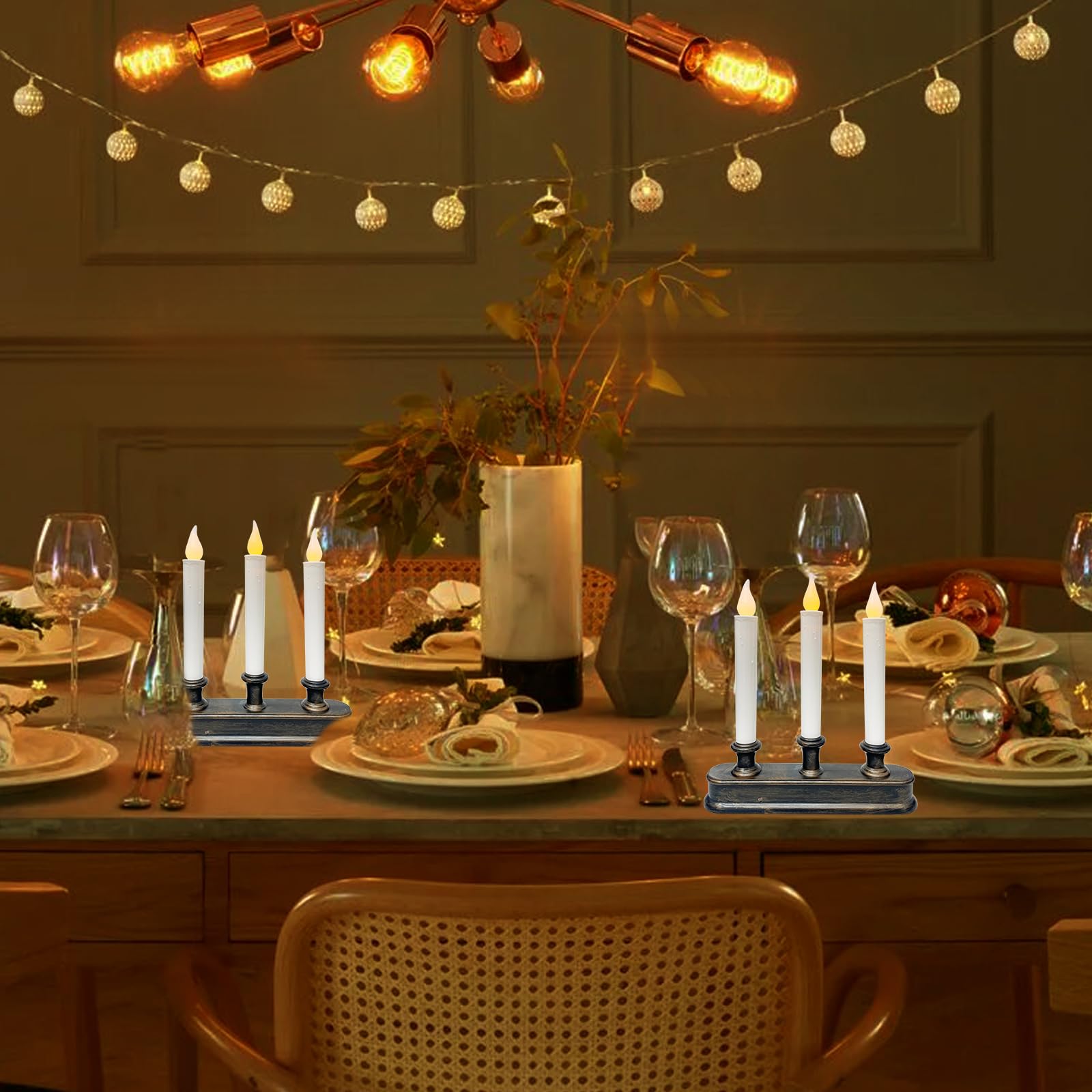 Battery Operated Led Window Candles With Sensor Dusk To Dawn, 3 Lights Christmas Window Candles With Flickering Flameless Led Li