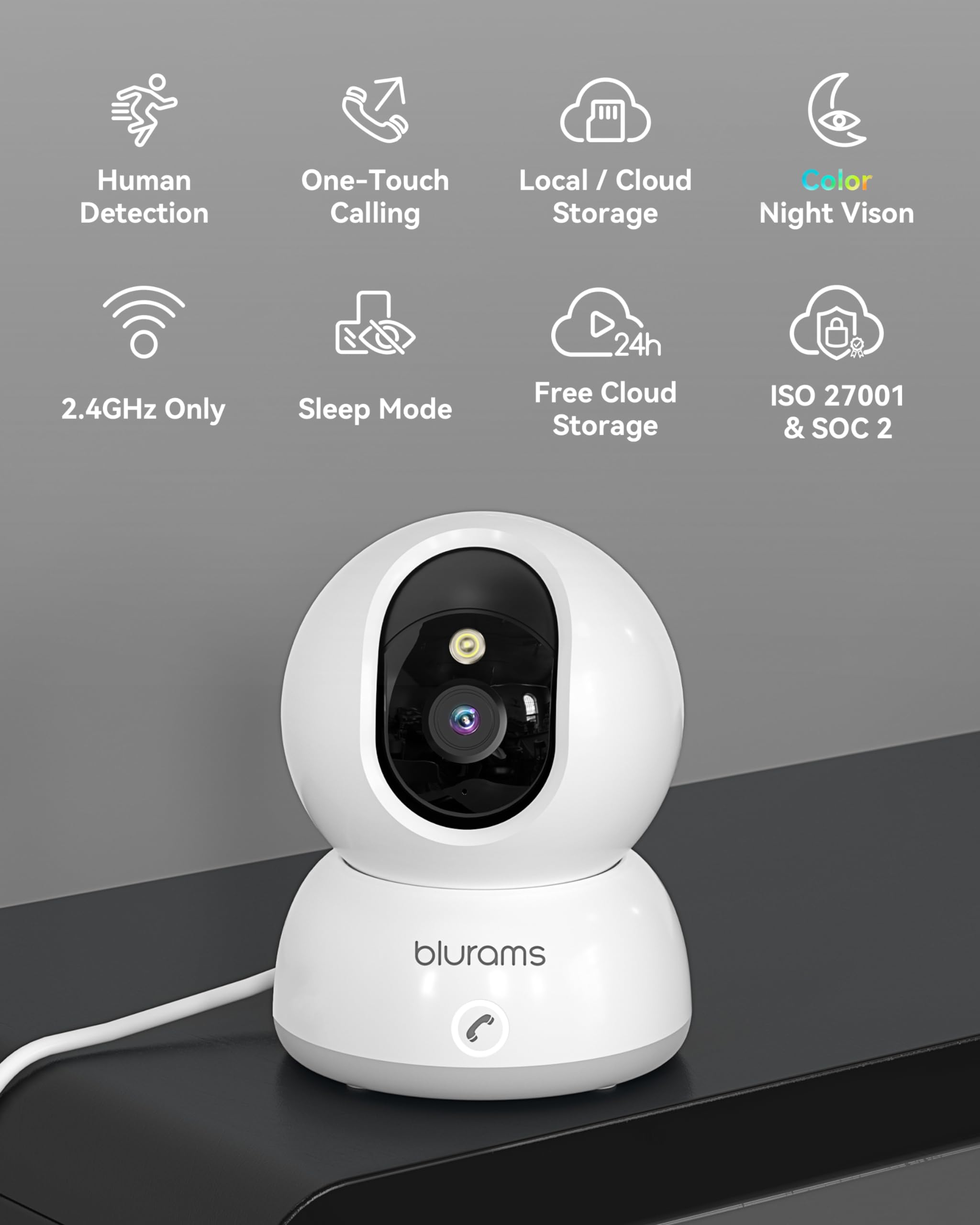 Blurams Indoor Security Camera, 2K Pet Camera With 64Gb Memory Card, Dog Camera With Phone App, Color Night Vision, One Touch Ca