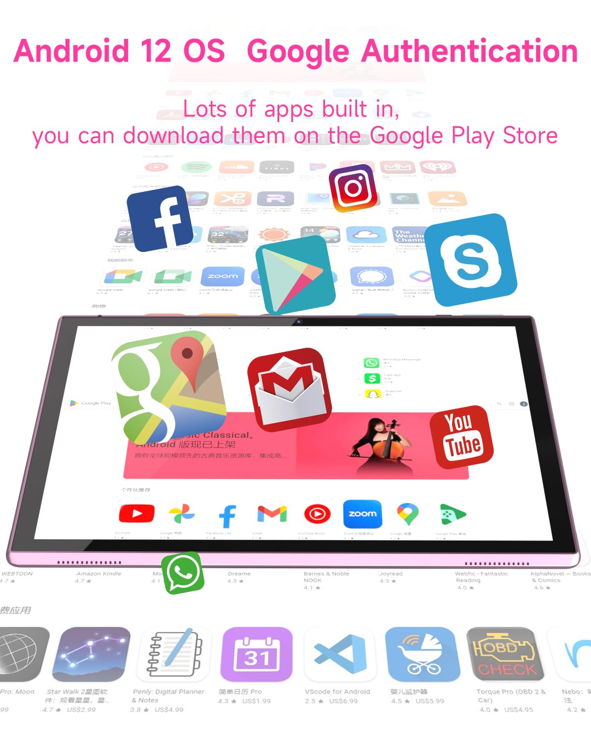 Atozee Tablet 10 Inch Tablets, Android 12 Tablet 10'', Quad Core Processor Tableta Computer With 32Gb Rom 4Gb Ram, 2+8Mp Camera