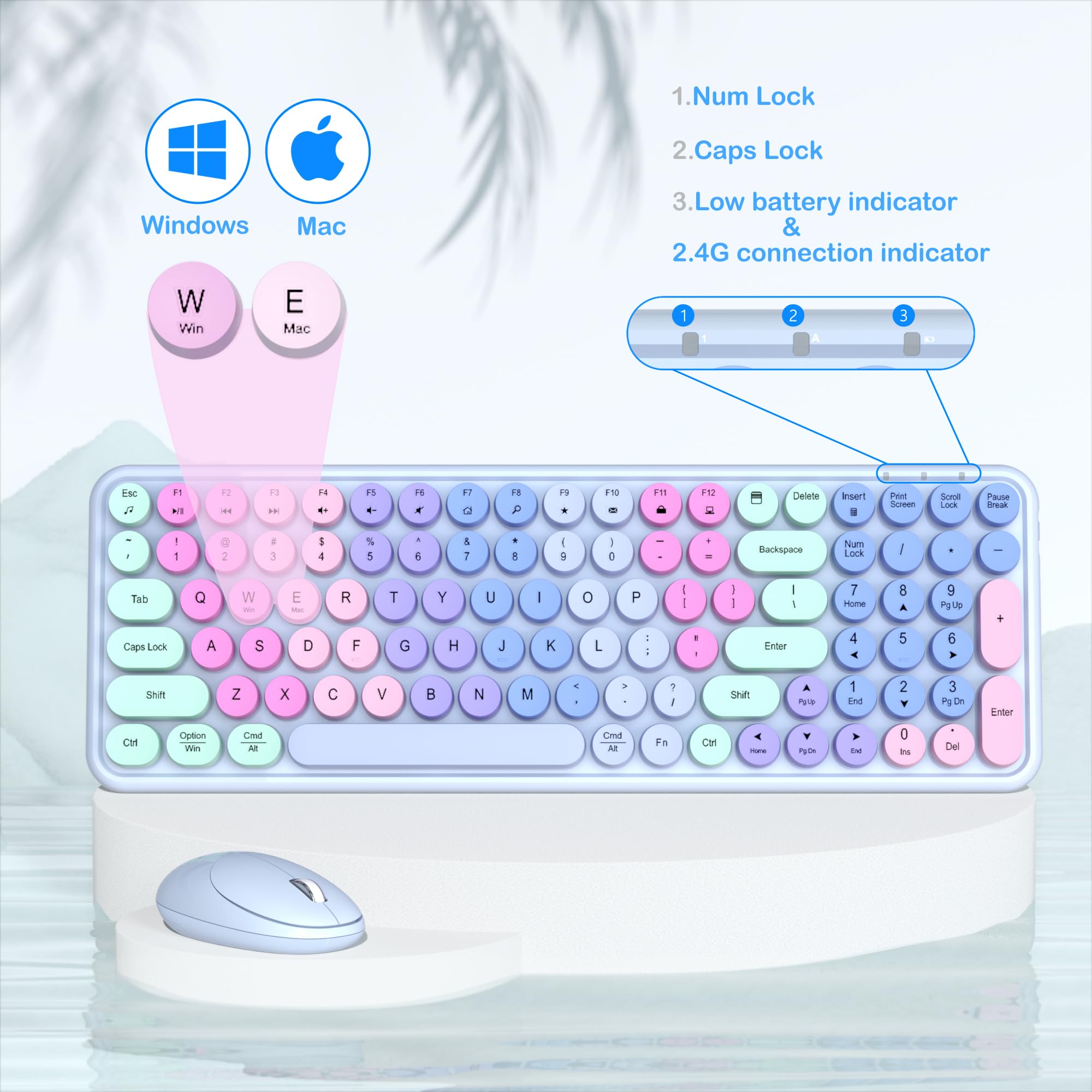 Links9+ Colorful Wireless Keyboard Mouse Combo, Gradient Rainbow Colors 100 Keys And 2.4Ghz Optical Mouse Connection For Windows