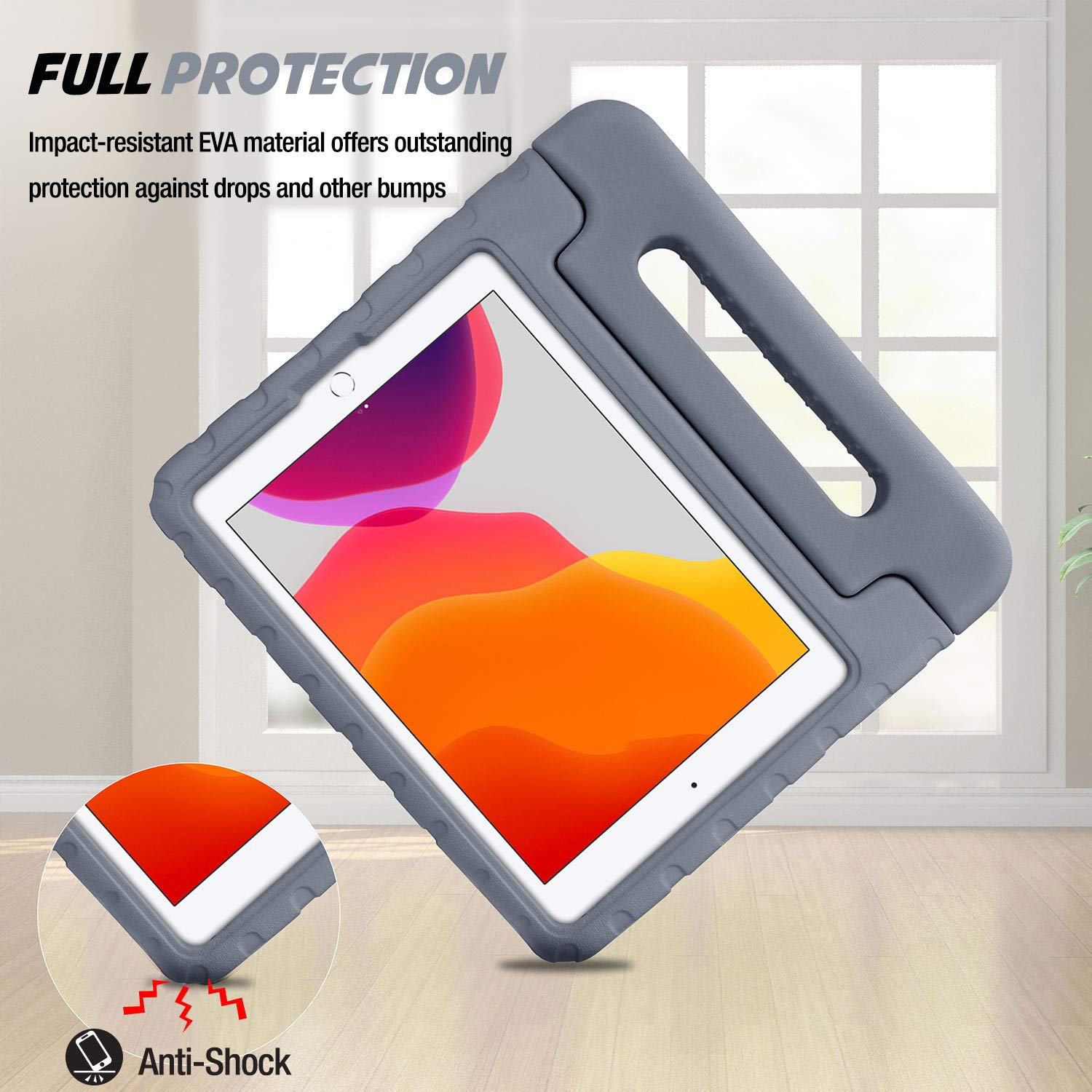 Procase Kids Case For Ipad 9Th Generation/Ipad 8/Ipad 7, Ipad 10.2 Case 2021 2020 2019/Ipad Air 10.5/Ipad Pro 10.5 Kids Case, Shockproof Lightweight Case With Convertible Handle Stand Grey