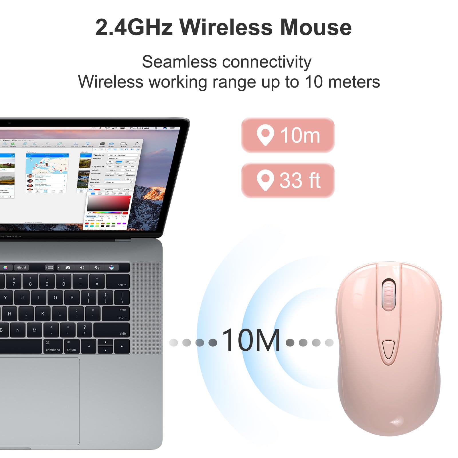 Okimo Wireless Mouse For Laptop Computer Mouse With Usb Receiver 2.4Ghz Optical Tracking Computer Mouse Ergonomic Portable Mouse For Pc Laptop (Orangepink)