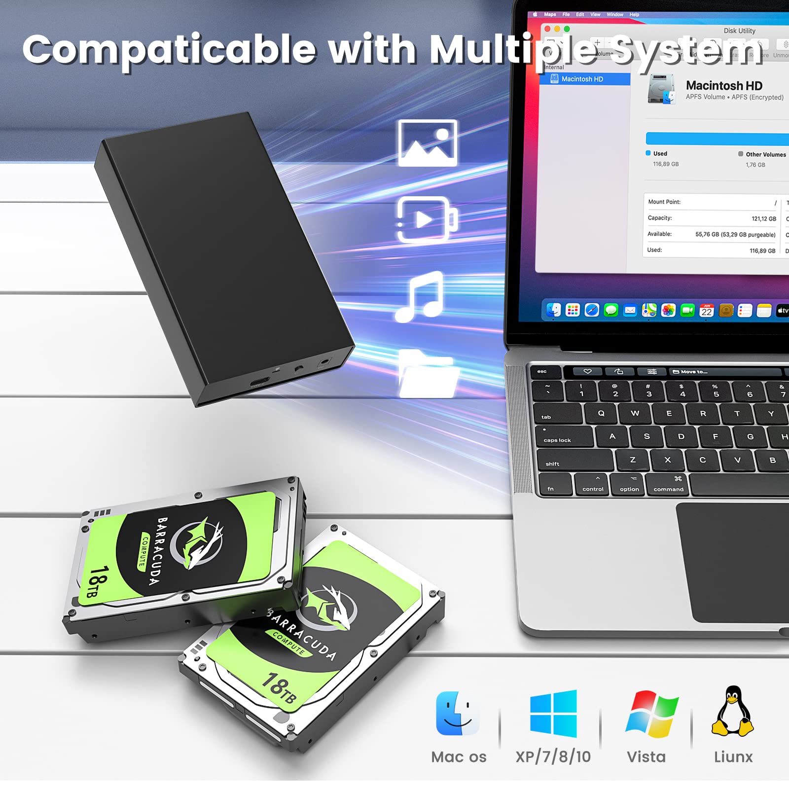 Sas To Usb 3.0 Enclosure, Sas Hard Drive Adapter Reader Converter For 2.5/3.5Inch Ssd Hdd,Sas Hard Disk Docking Station With 12V 2A Power Supply 10Gbps,Up To 18Tb