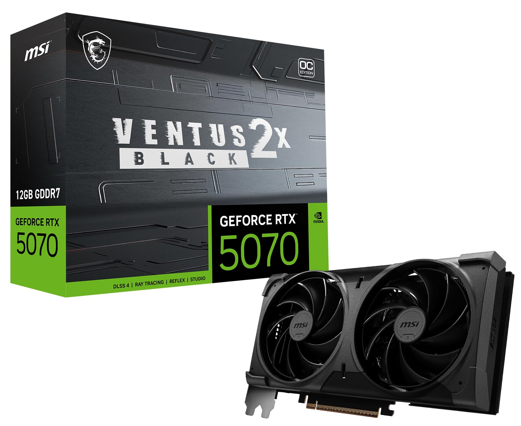 msi Gaming RTX 5070 12G Ventus 2X OC Black Graphics Card (12GB GDDR7, 192-bit, Extreme Performance: 2542 MHz, DisplayPort x3 2.1
