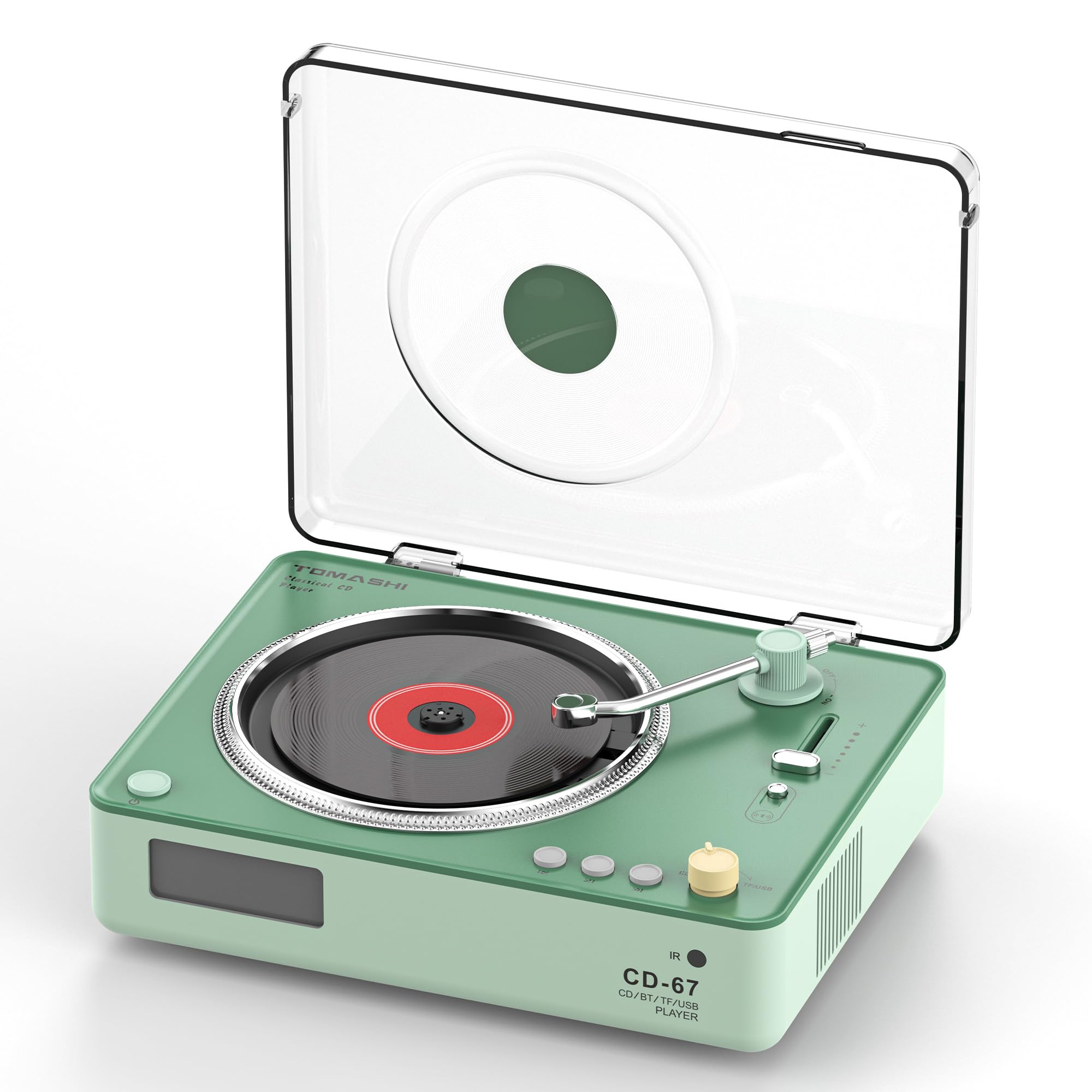 Portable CD Player Boombox with Bluetooth, 40mm Speakers, LCD Display, USB Port, SD Card Slot