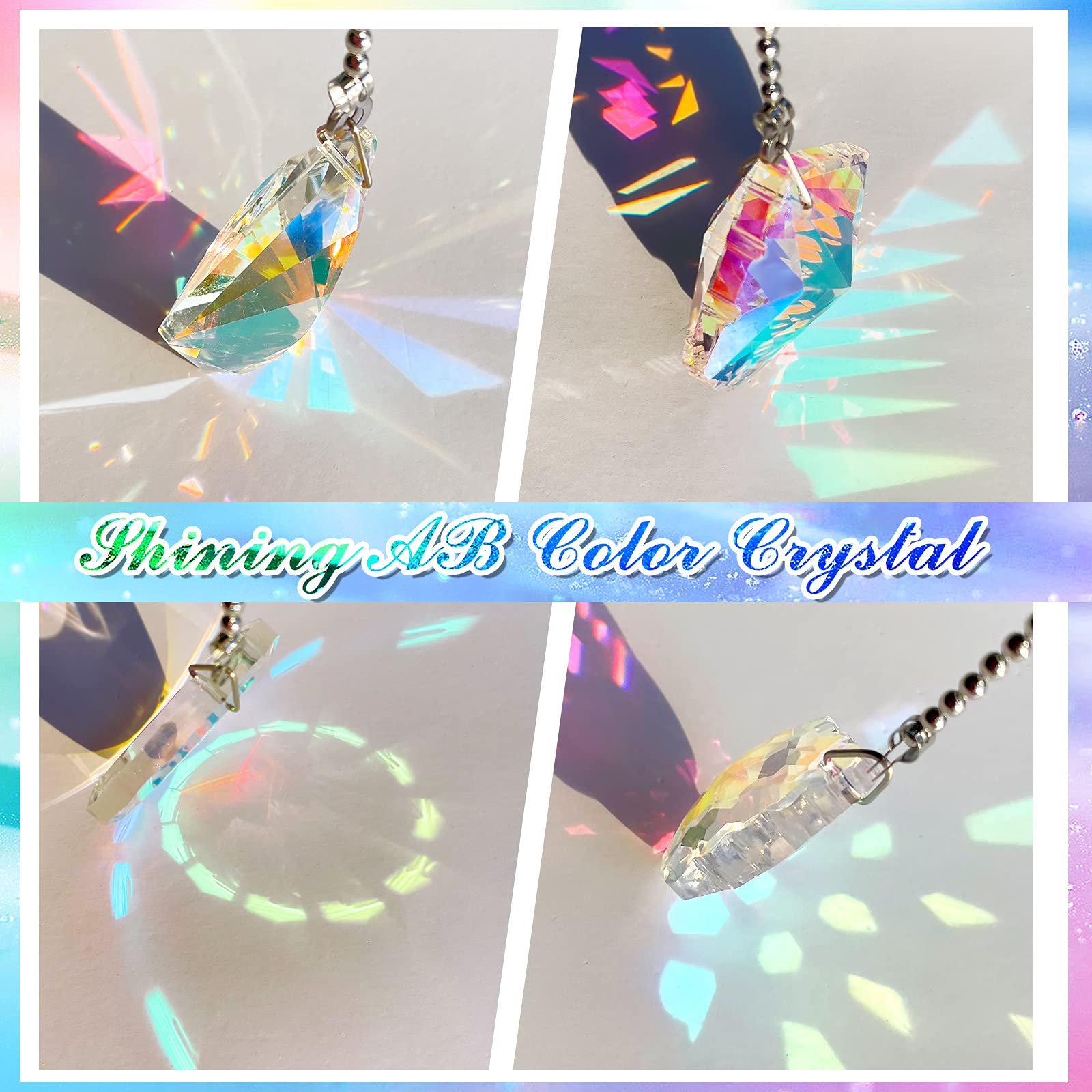 4 Pieces Crystal Ceiling Fan Pull Chain Decorative Rainbow Light Pull Chain Extension 20 Inch Ceiling Fan Chain Ornament With Ba