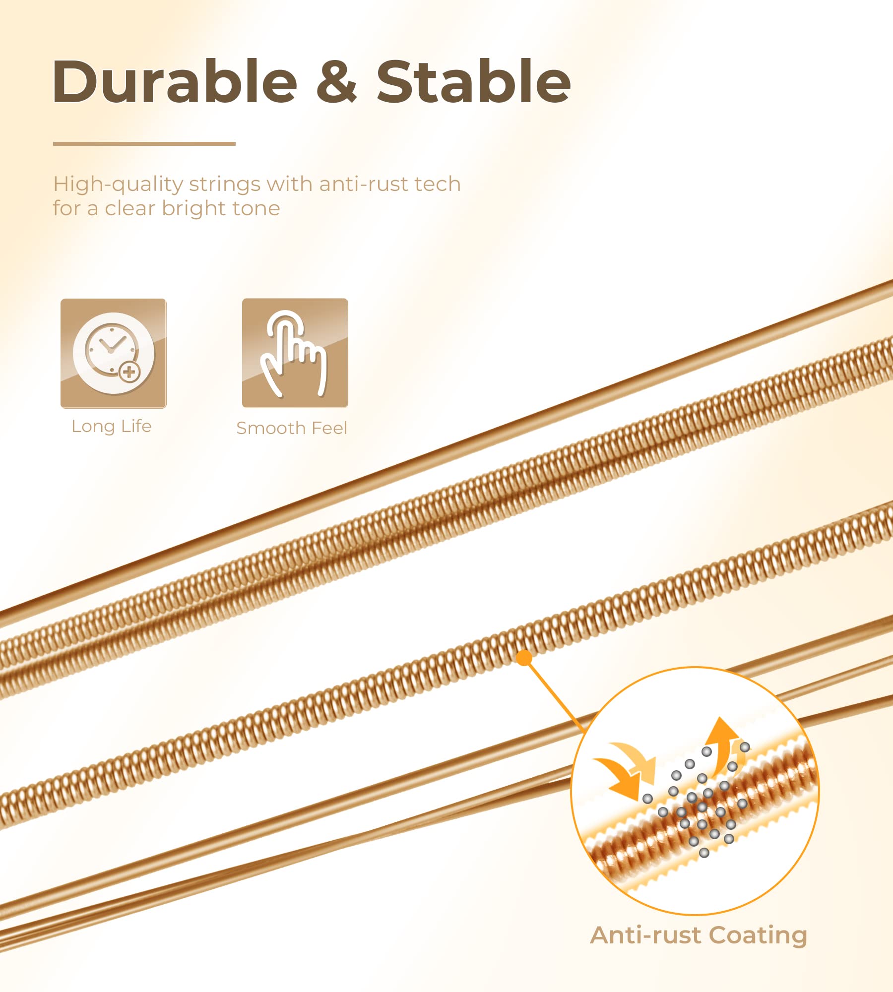 Vangoa Guitar Strings For 12 String Acoustic Guitar, 85/15 Bronze, Vacuum Sealed Packaging Durable Acoustic 12 String Set, Ball