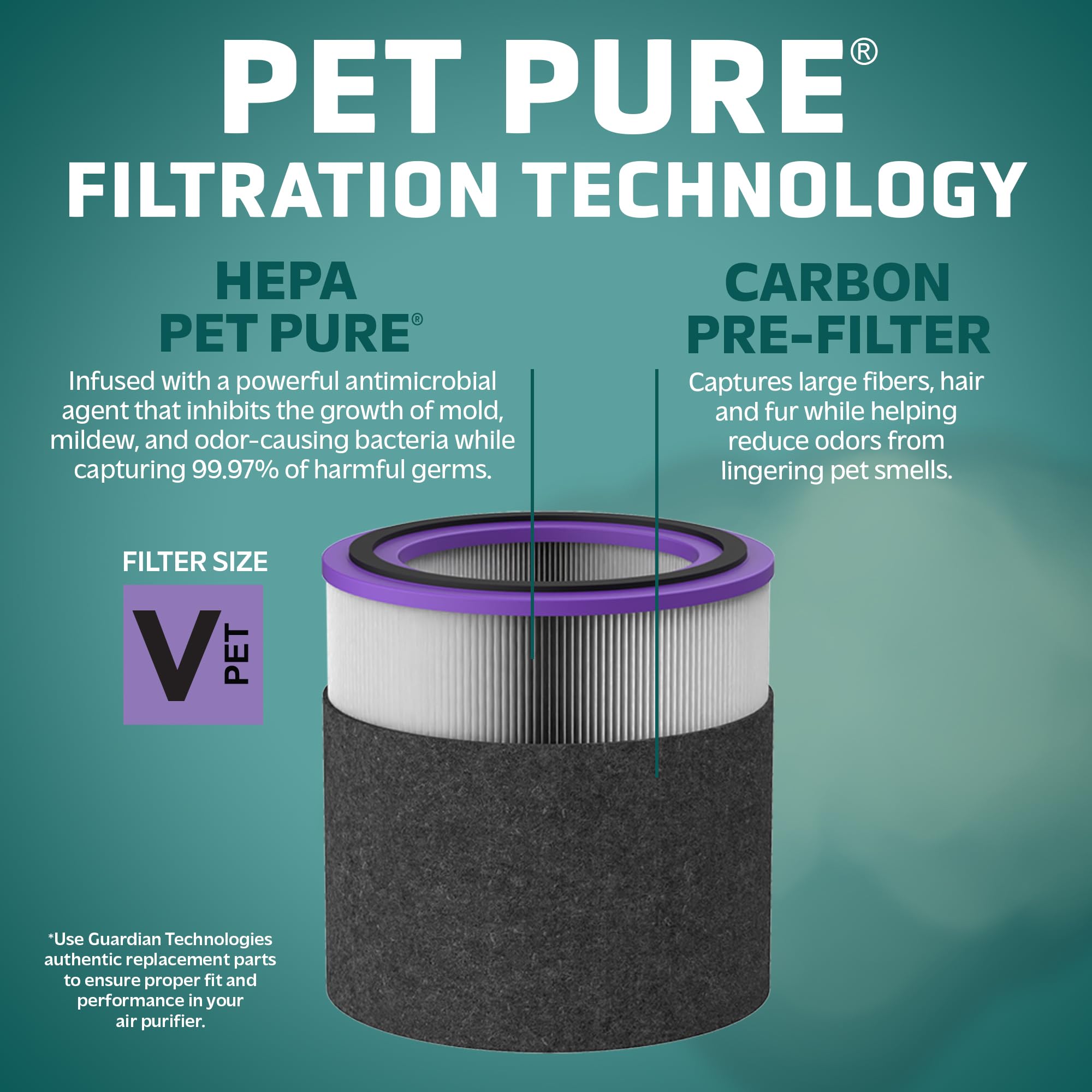 Germguardian Filter V Pet Pure Hepa Genuine Air Purifier Replacement Filter, Removes 99.97% Of Pollutants For Airsafe Series And