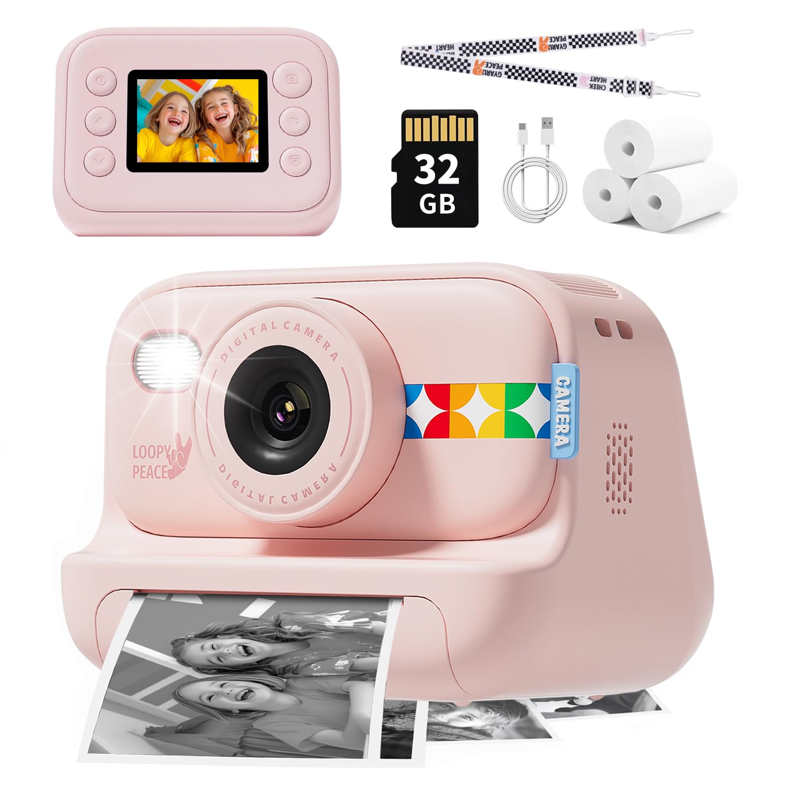 Instant Print Camera for Kids, Christmas Birthday Gifts for Girls Boys Age 3-12, Thermal Printing Instant Camera,1080P Digital V