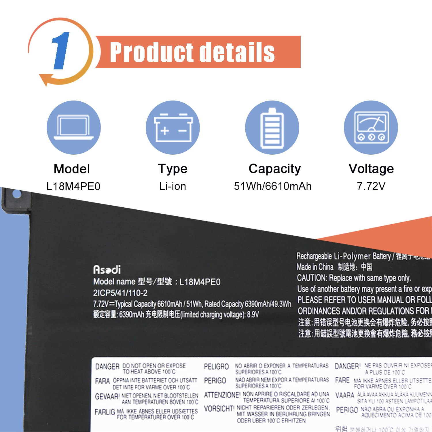 Asodi L18M4Pe0 L18L4Pe0 Laptop Battery Compatible With Lenovo Yoga C740 14Iml C740 15Iml Series 5B10W67296 5B10U40209 5B10U40210