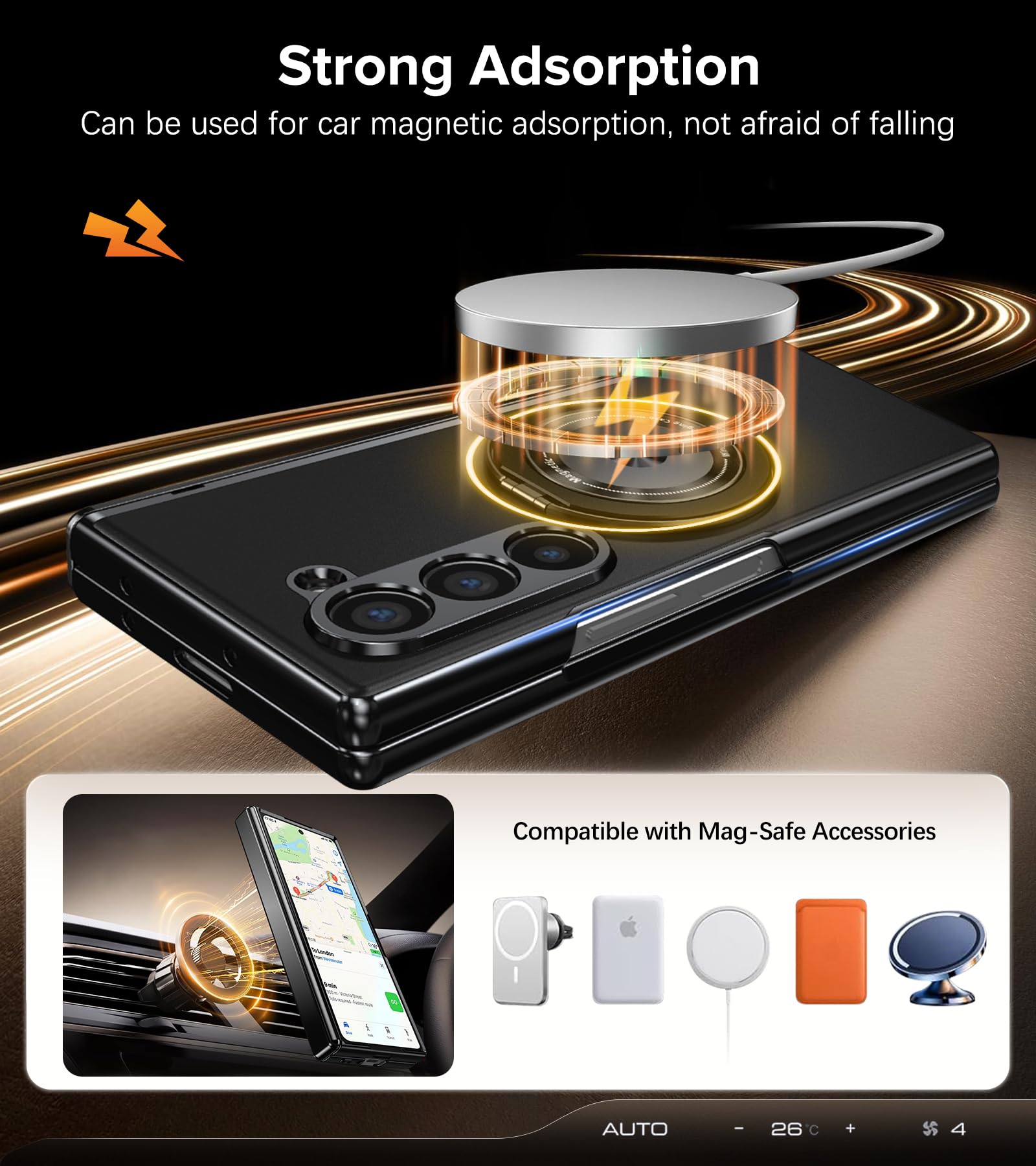 Fiyer For Samsung Galaxy Z Fold 6 Case With Screen Protector, Hinge Protection Phone Case For Z Fold 6, With Mag-Safe, 360 Rotat