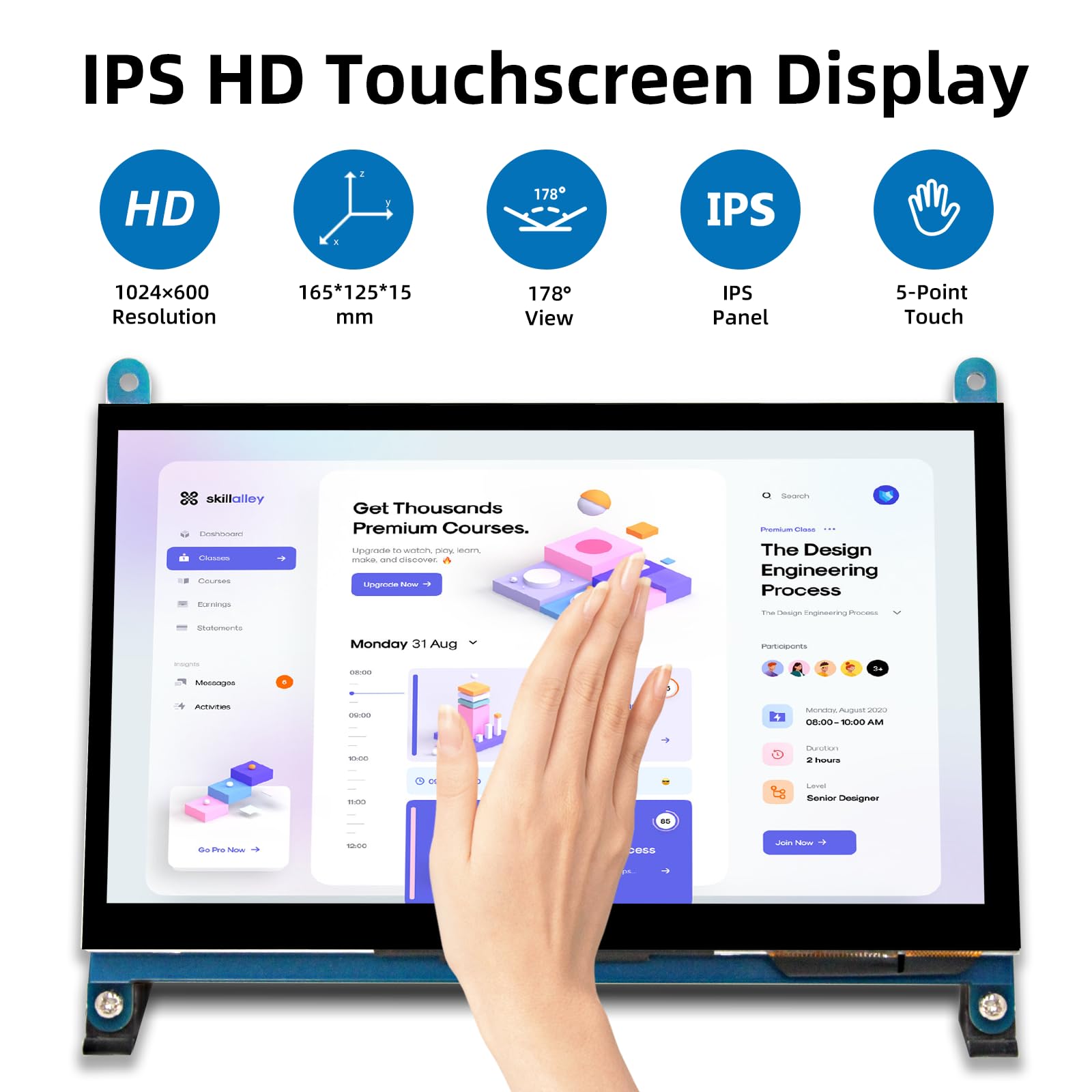 Ipistbit 7 Inch Lcd Touch Screen, 1024X600 Ips Display With Stand, Hdmi Portable Monitor For Raspberry Pi 5/4B/3B+/3B/B+/Zero/40