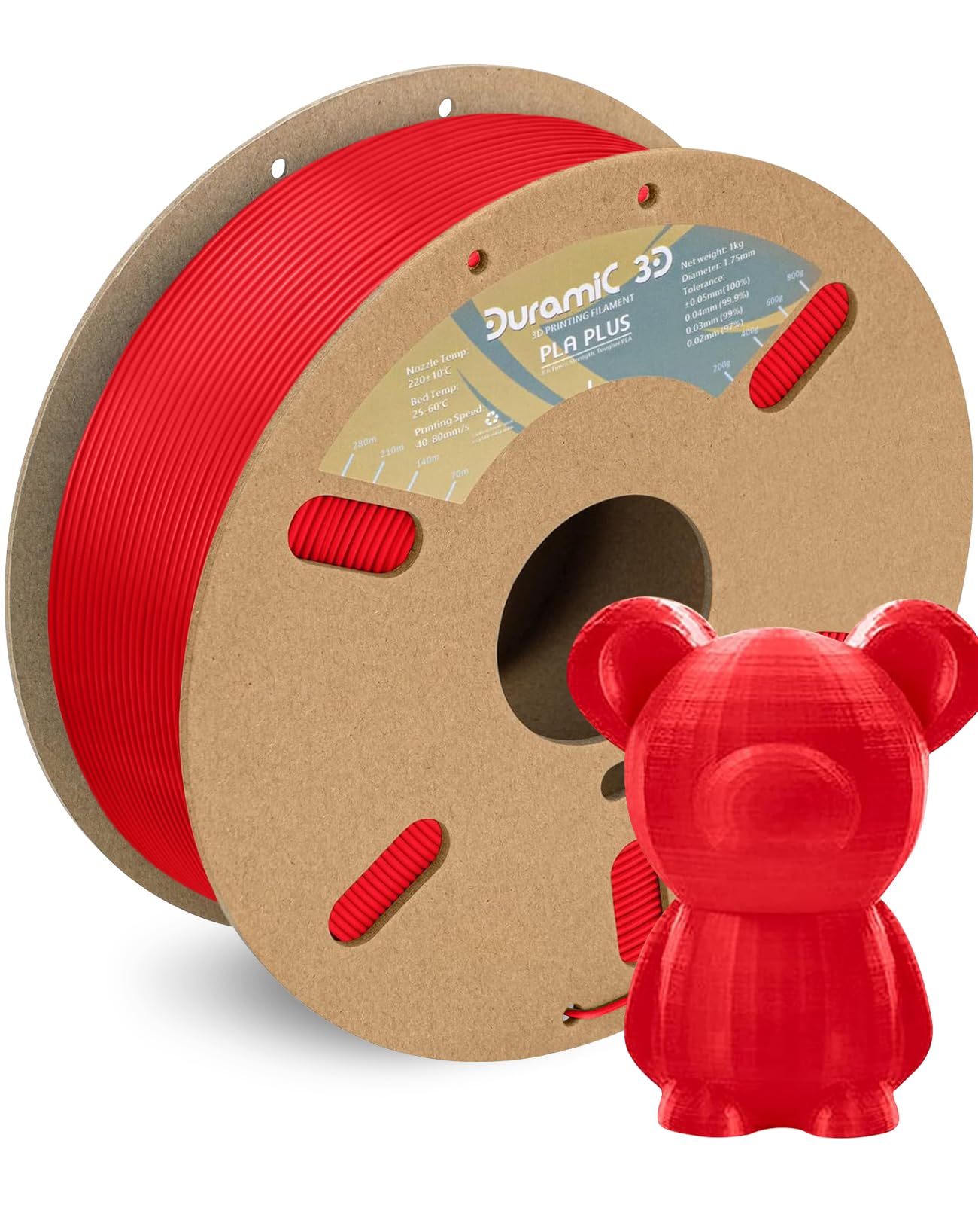 DURAMIC 3D PLA+ Filament 1.75mm 1Kg Red, PLA Plus Filament 1Kg Spool(2.2lbs) Tougher and Stronger, Dimensional Accuracy Probabil