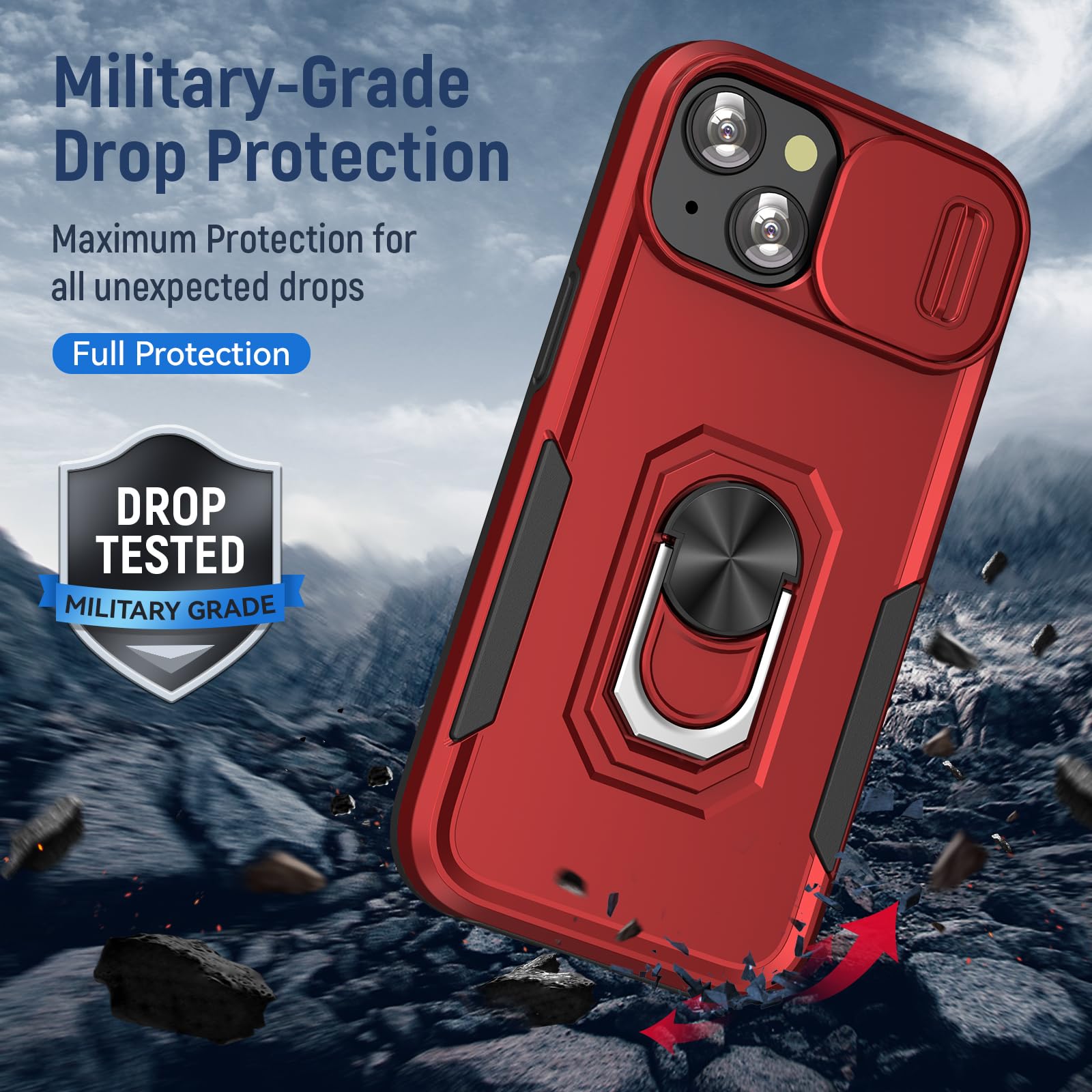 Sefing Case For Iphone 15 Plus Phone Case Iphone 15 Plus Case With Kickstand Ring Holder, With Camera Cover, With Magnetic Car M