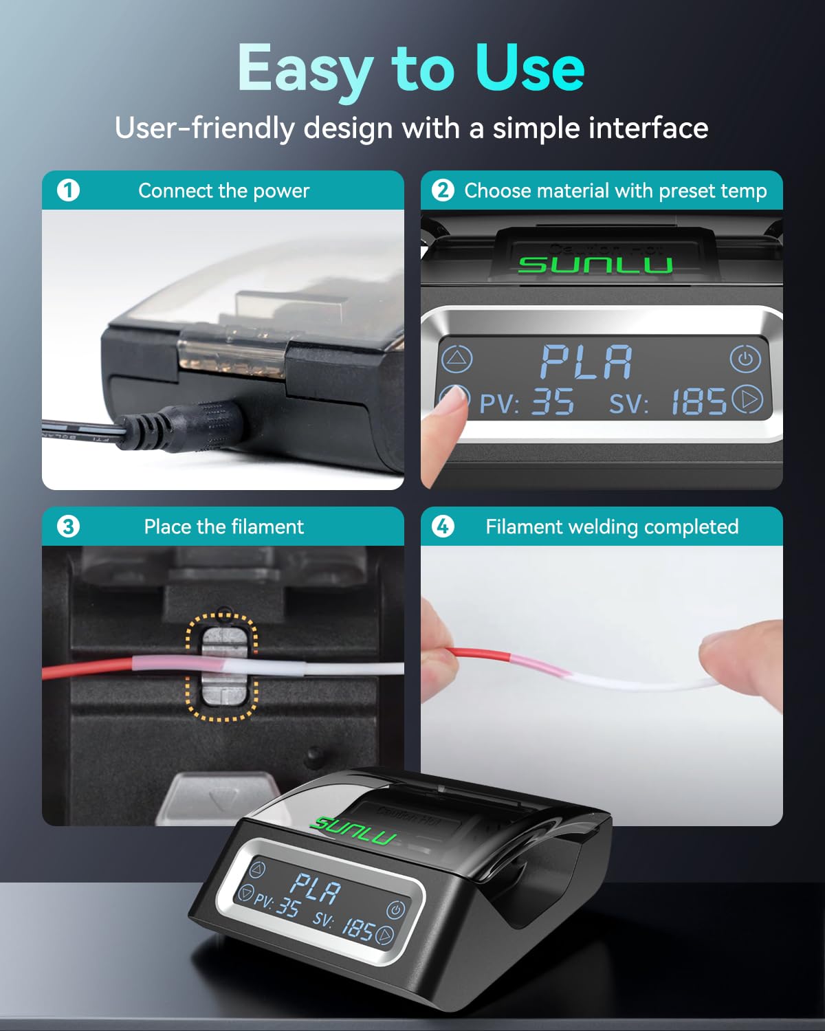 Sunlu Official Filament Connector, Fast Heating Filament Connector For 3D Printer Filament 1.75Mm, Up To 240C, Compatible With P