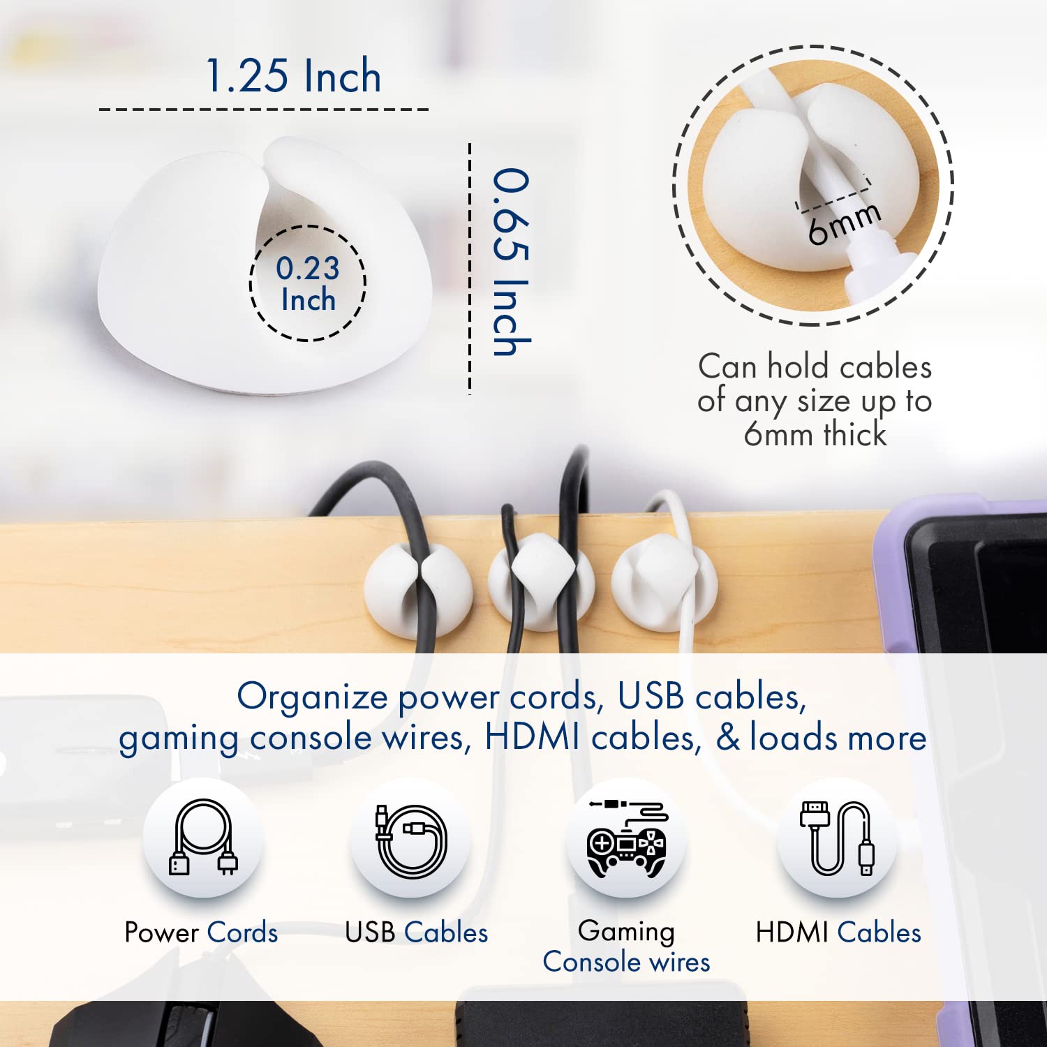 Convenient Cable Clips   Sticky, Compact Cable Holders For Cord Organization   Cord Keepers With 3M Strong Adhesive Backing For
