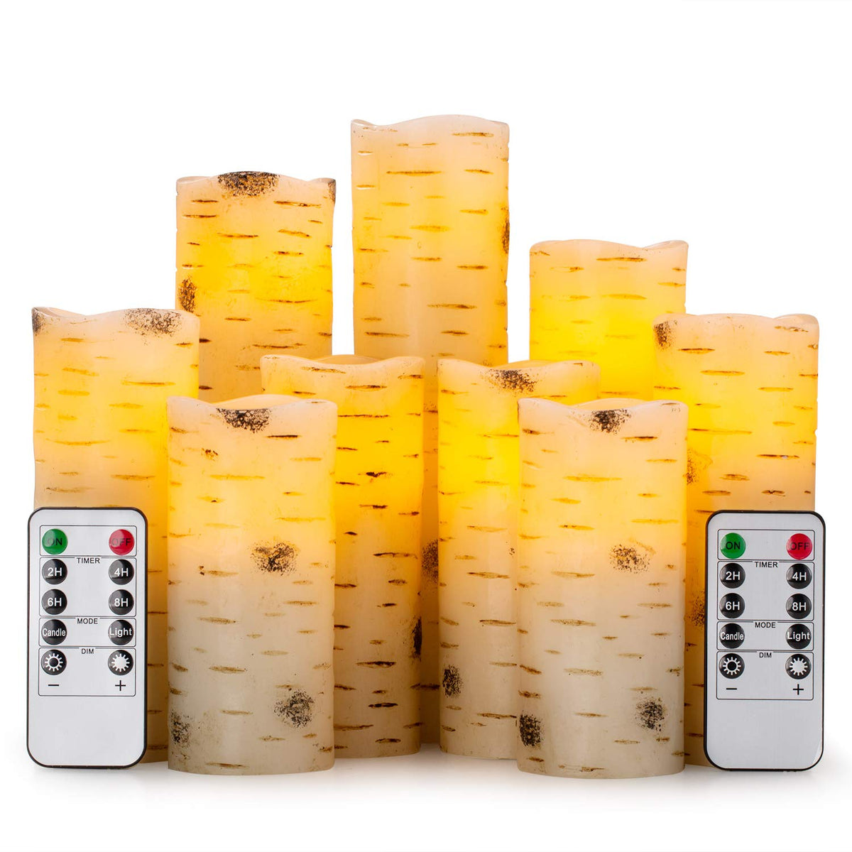 Enpornk Flameless Flickering Candles With Birch Bark Effect Led Candles 4""/5""/6""/7""/8""/9"" Set Of 9 Battery Candles Real Wa