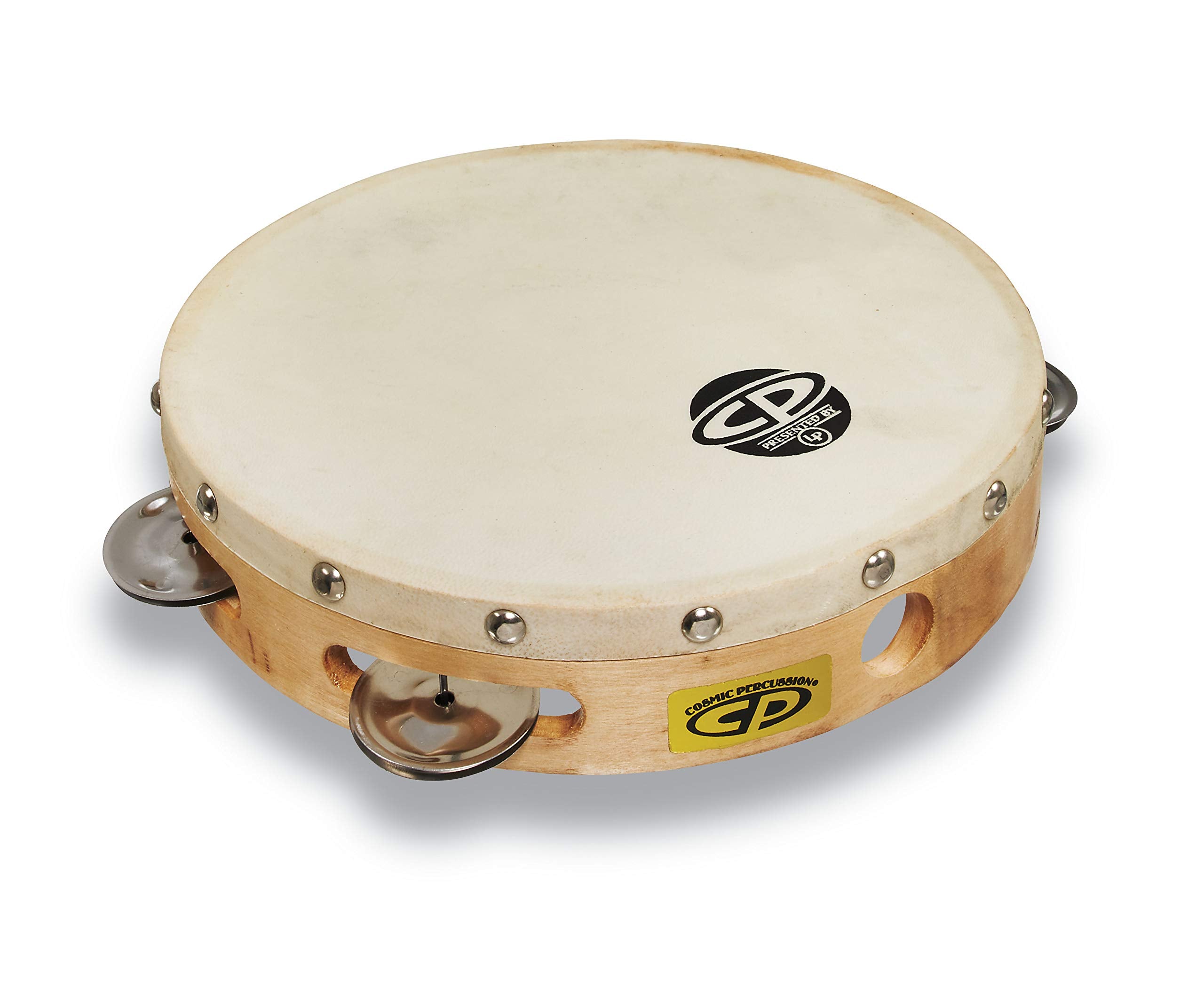 CP378 8 Wood Tambourine, Headed, Single Row Jingles