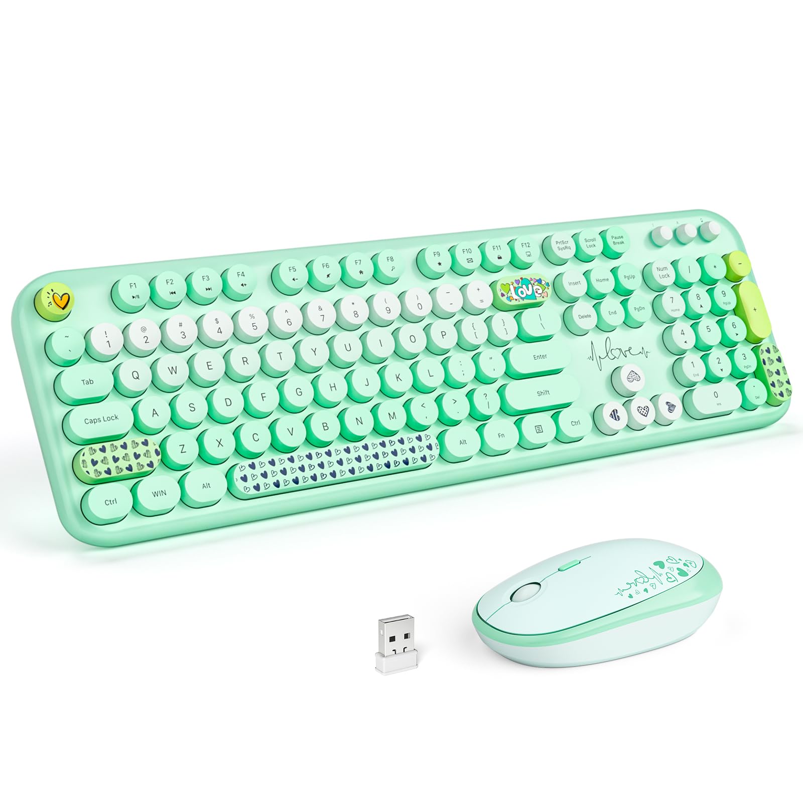 Mofii Wireless Keyboard And Mouse Combo, Full Size 2.4G Plug And Play Typewriter Retro Round Computer Keyboard And Mouse Set For