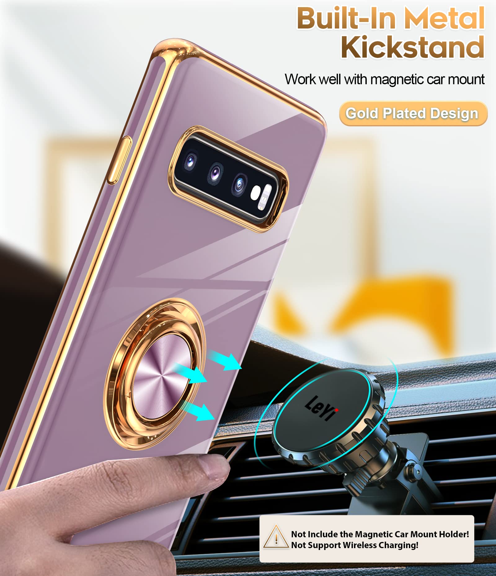 Leyi For Samsung S10 Phone Case: With 360 Rotatable Ring Holder Kickstand [Compatible With Magnetic Car Mount], Soft Tpu Shockpr