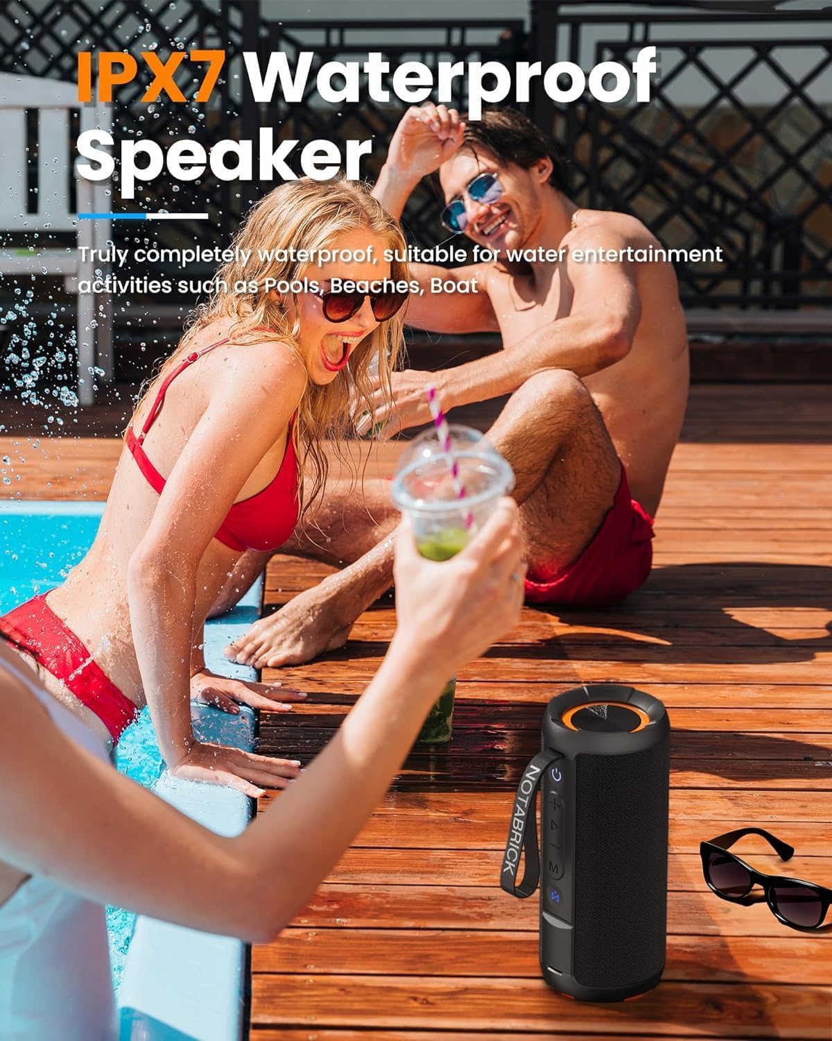 Notabrick Bluetooth Speakers, 40W Dsp Speaker Bluetooth Wireless With Light, Ipx7 Waterproof Speaker, Deep Bass, Power Bank, Tf/