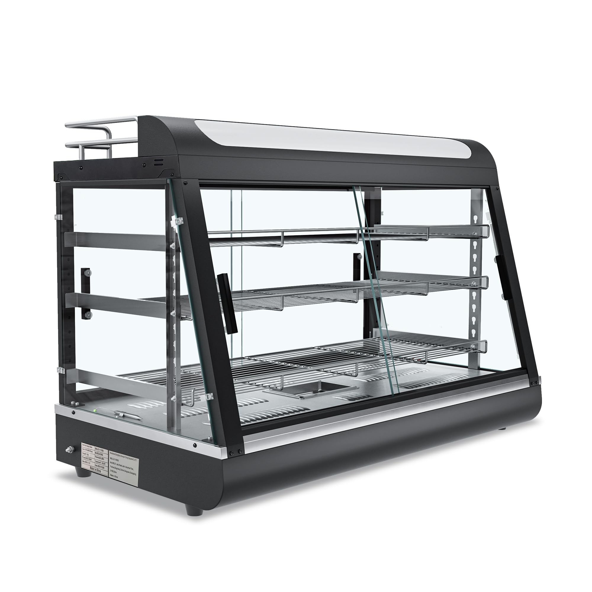 35inch 3-Tier Commercial Food Warmer with Top Rack for Milk Juice, Countertop Heat Holding Cabinet Display Case for Pizza/Pretze