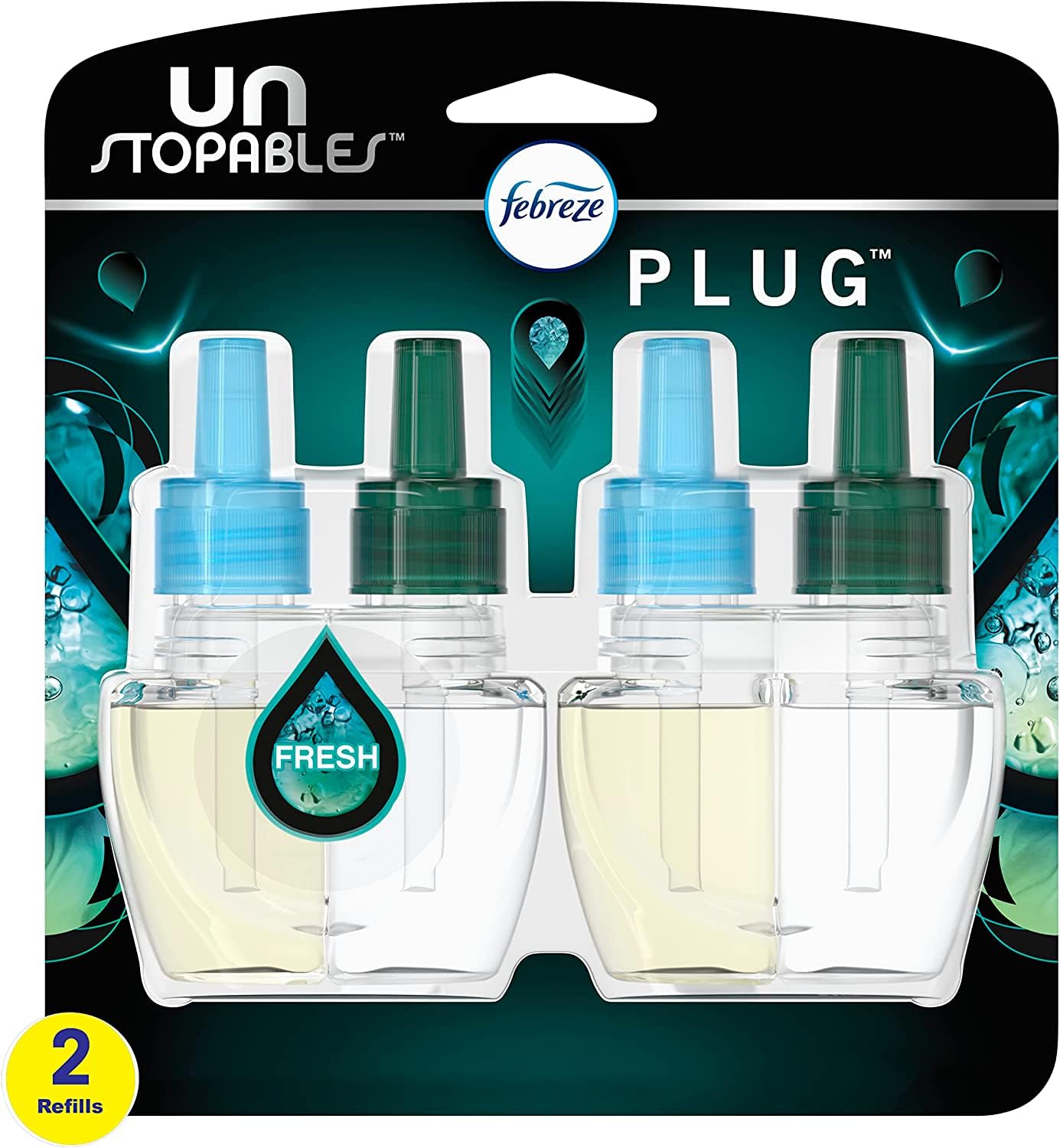 Febreze Unstopables Odor Fighting Plug Air Freshener, Fresh, (2) .87 Fl. Oz. Oil Refill