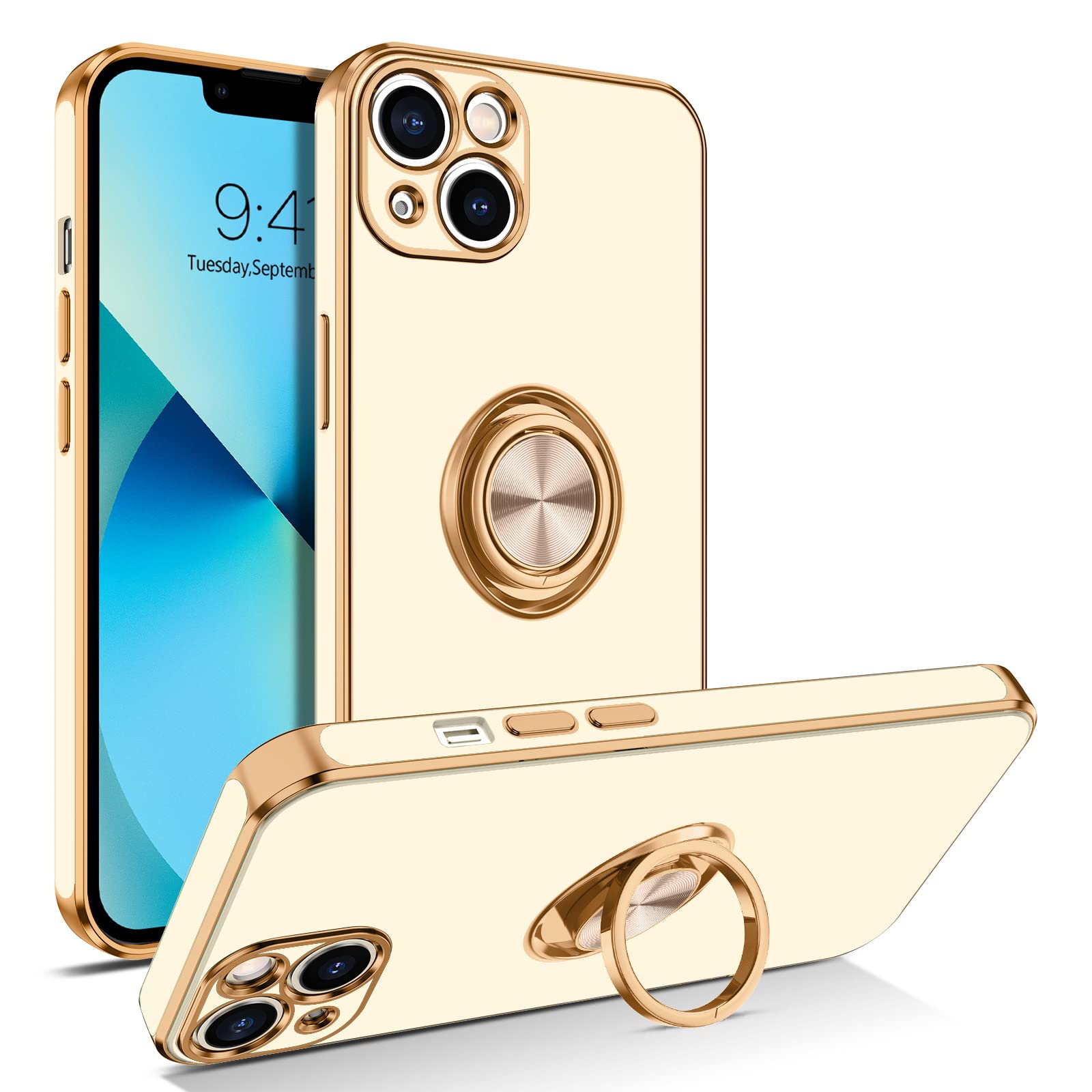 Bentoben For Iphone 13 Case, Phone Case Iphone 13, Slim Fit 360 Ring Holder Shockproof Kickstand Magnetic Car Mount Supported No
