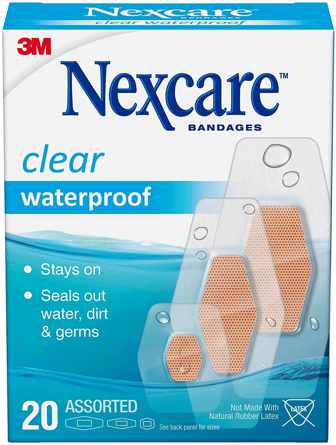 Nexcare Waterproof Clear Bandages Assorted 20 Each (Pack Of 6)