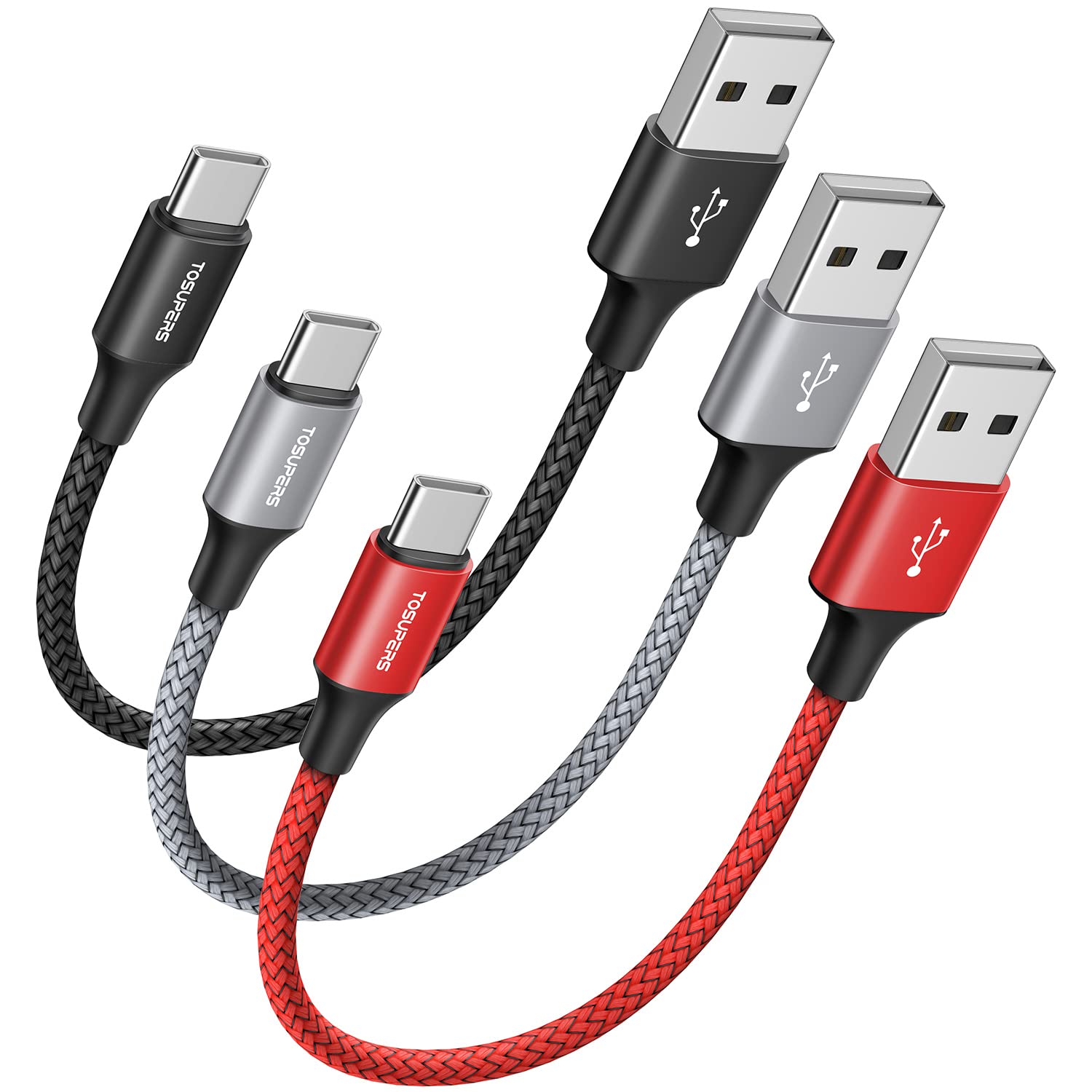 Tosupers Short Usb C Cable 1Ft, 3 Pack, 3A Fast Charging, Usb A To Usb C Charger Cable Braided For Iphone 16 15 Pro Max Plus, Samsung Galaxy S24 S23 S22 S21 S20 S10 S9 A54 A35 A15 A14