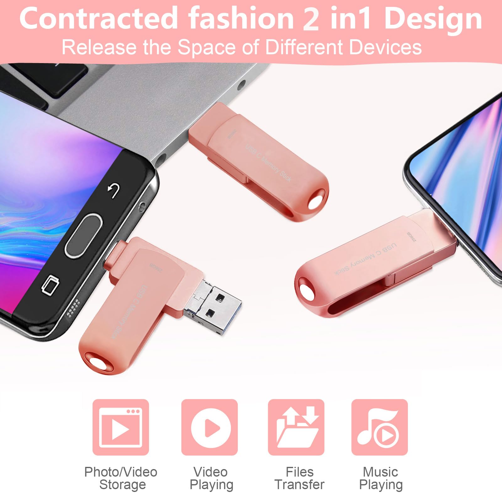 Usb Drive 256Gb For Phone, Usb C Usb3.2 2In1, Hupins Memory Stick 170Mb/S High Speed Read, 120Mb/S High Speed Write, Compatible