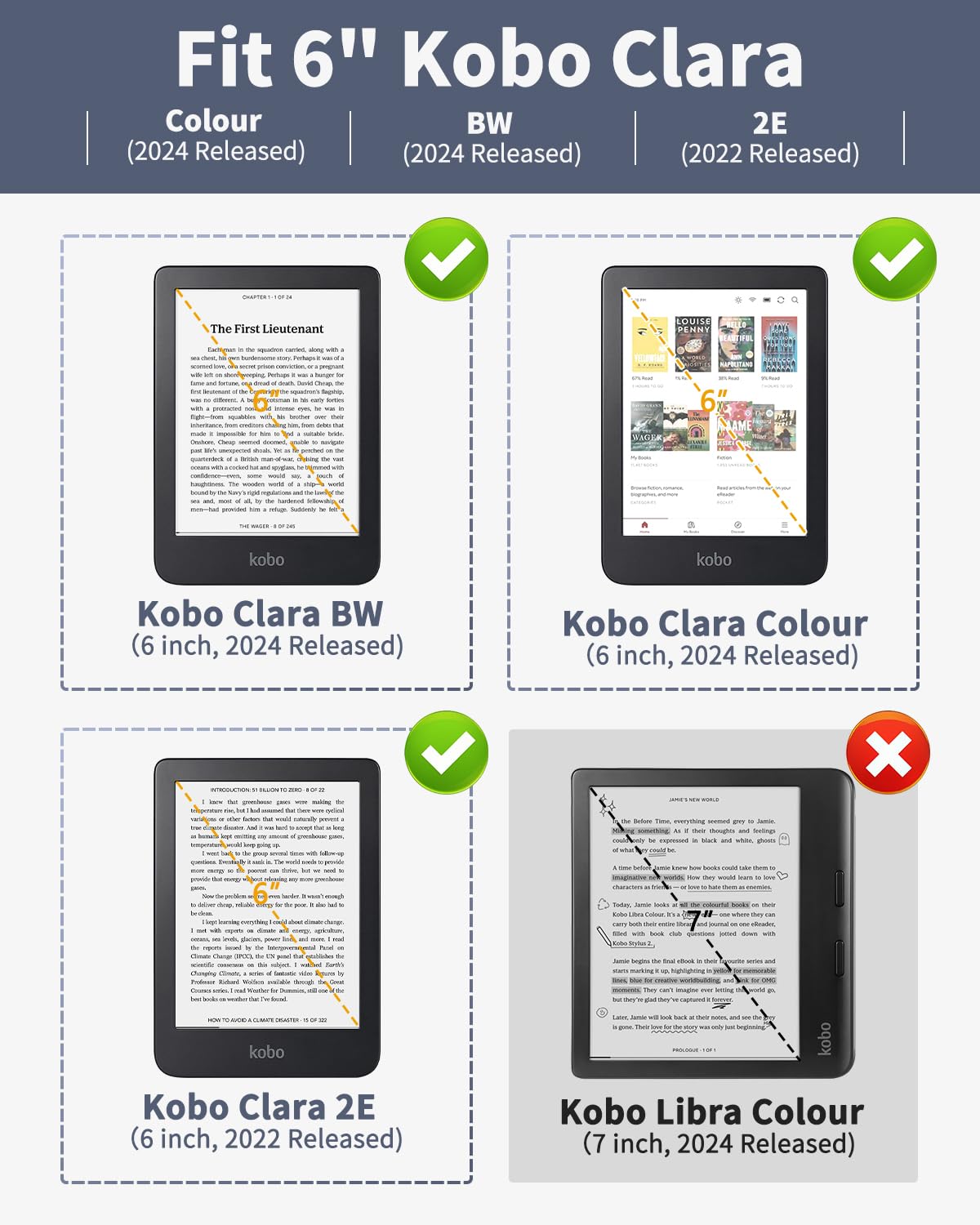 MoKo Case for Kobo Clara BW/Clara Colour/Clara 2E 6', Ultra Slim Lightweight with Auto Wake/Sleep Cover Folio Case for Kobo Clara BW/Clara Colour 6' 2024, Flowers