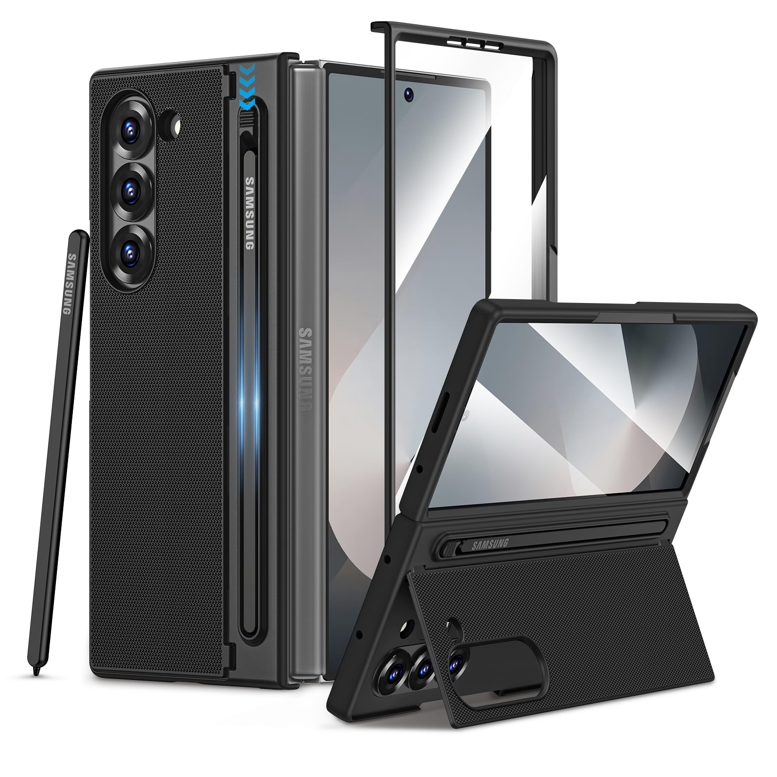 Maxdara for Z Fold 6 Case with S Pen Holder, Galaxy Z Fold 6 Case with Hidden Foldable Kickstand and Built-in Screen Protector, 