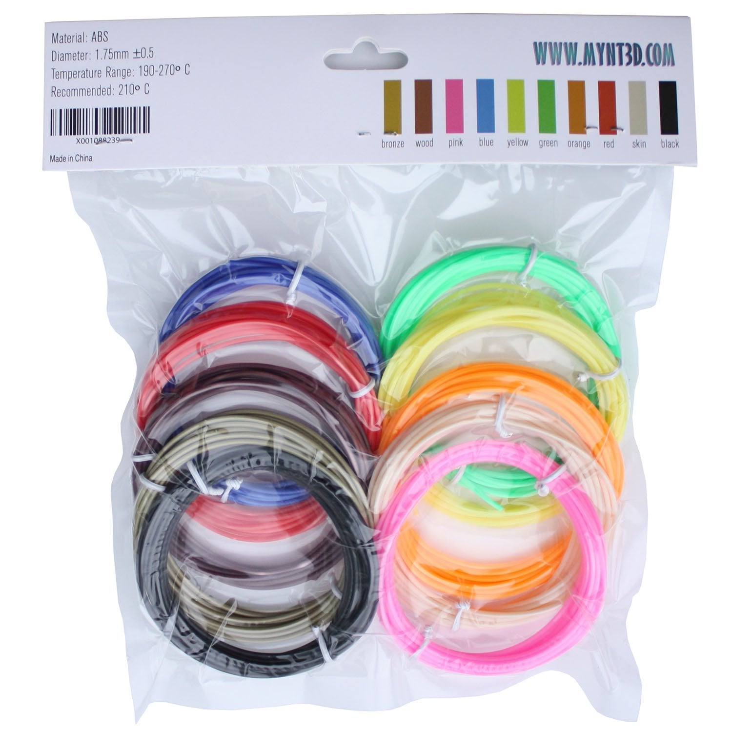 Mynt3D Abs 3D Pen Filament Refill Pack (10 Color, 3M Each)