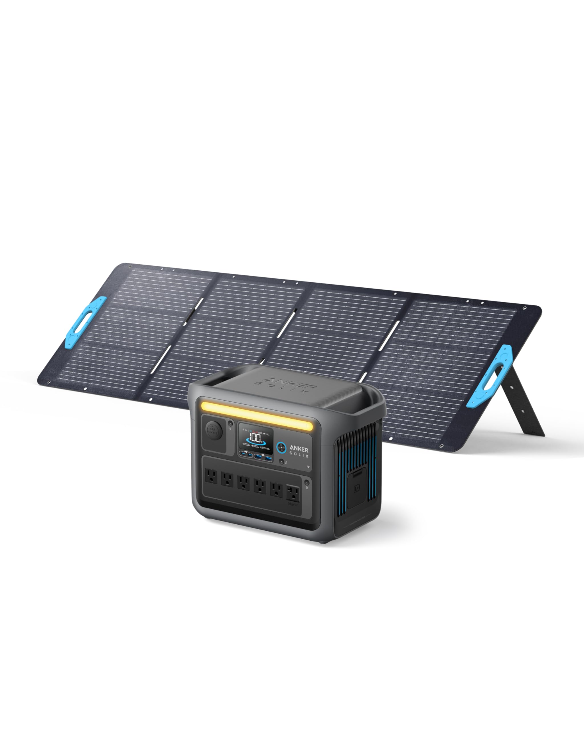 Anker SOLIX C1000 Portable Power Station with 200W Solar Panel, 1800W Solar Generator, 1056wh LFP (LiFePO4) Battery, 6 AC Outlet