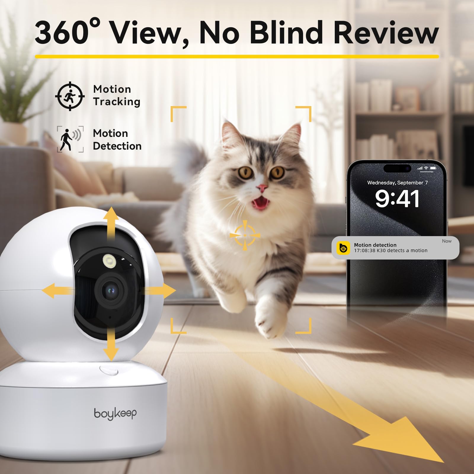 Boykeep 2K Pet Camera Dog Camera With Phone App 5G/2.4Ghz Wifi Cameras Indoor Security Camera For Baby, 360 Pan & Tilt, 2 Way Au