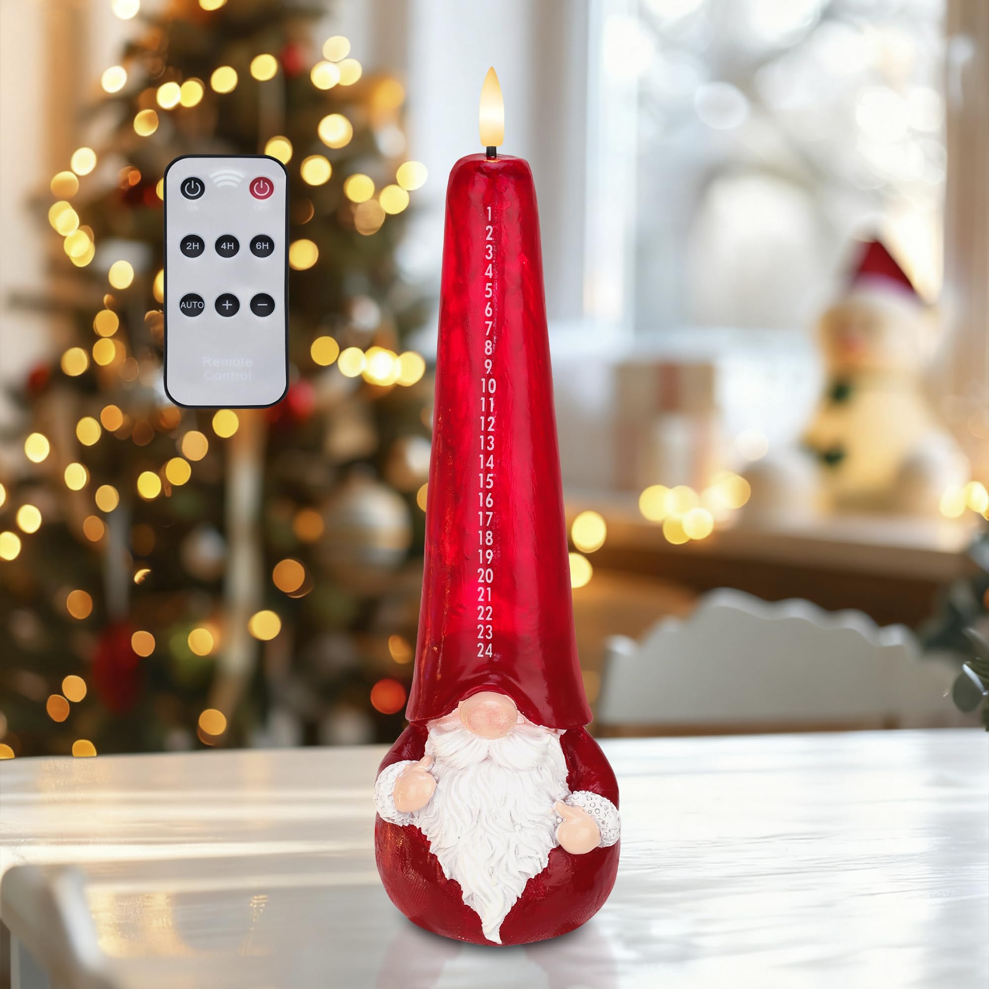 AFINETH Christmas Flameless Candles with Remote, Xmas Countdown Candle, Santa Claus Countdown to Christmas Battery Operated Cand
